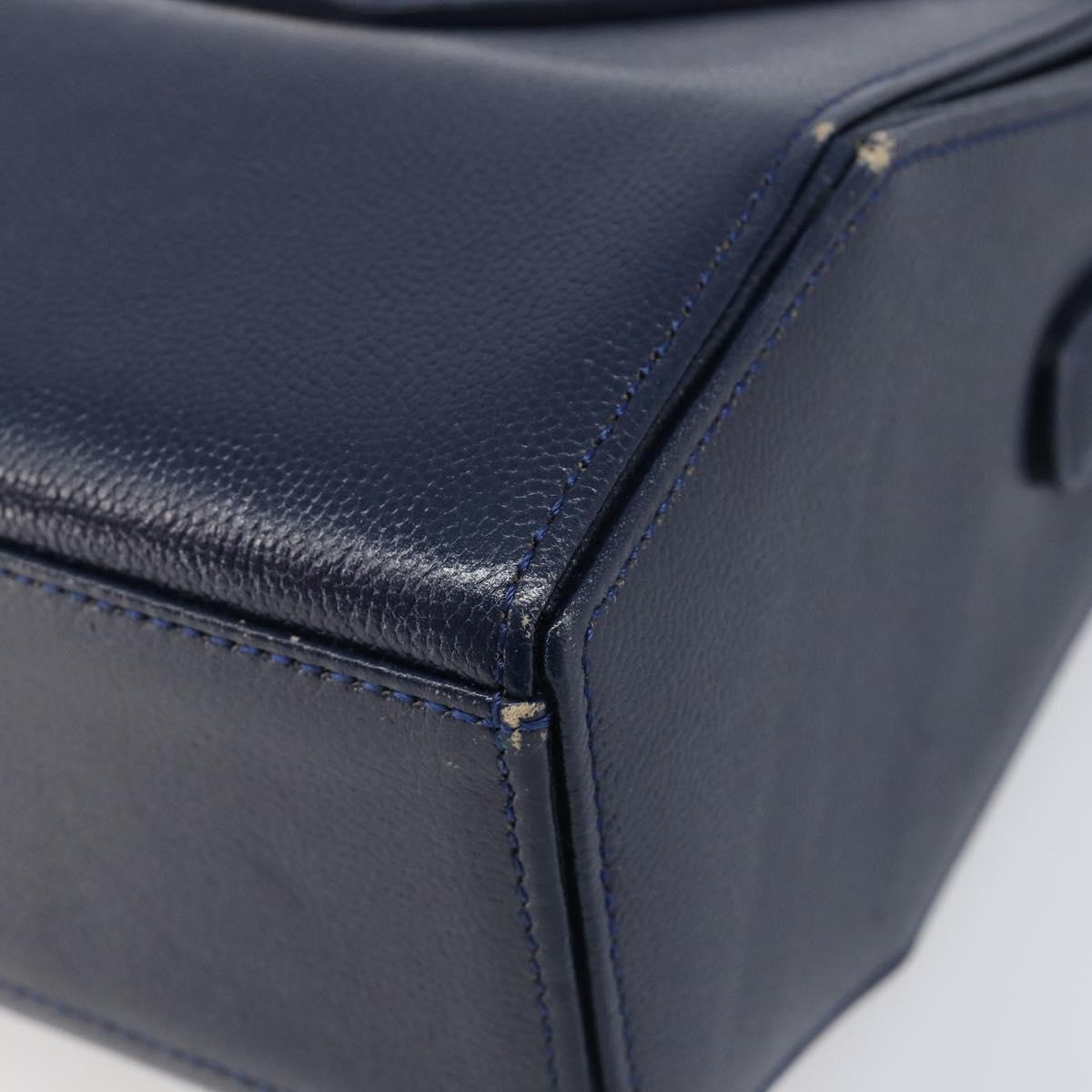 GIVENCHY Hand Bag Leather Navy Gold Auth 200997