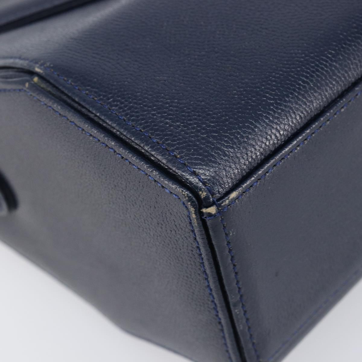 GIVENCHY Hand Bag Leather Navy Gold Auth 200997