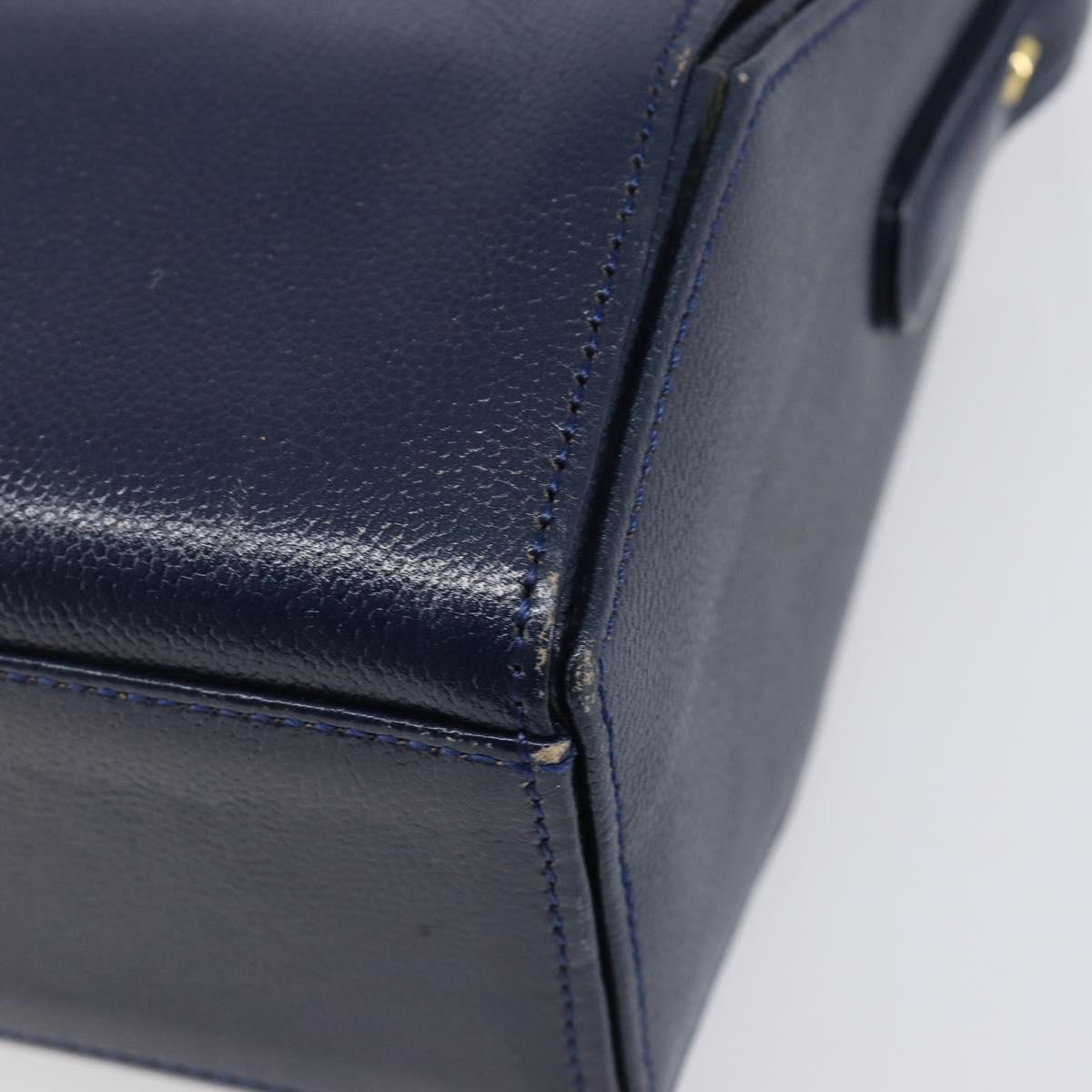 GIVENCHY Hand Bag Leather Navy Gold Auth 200997