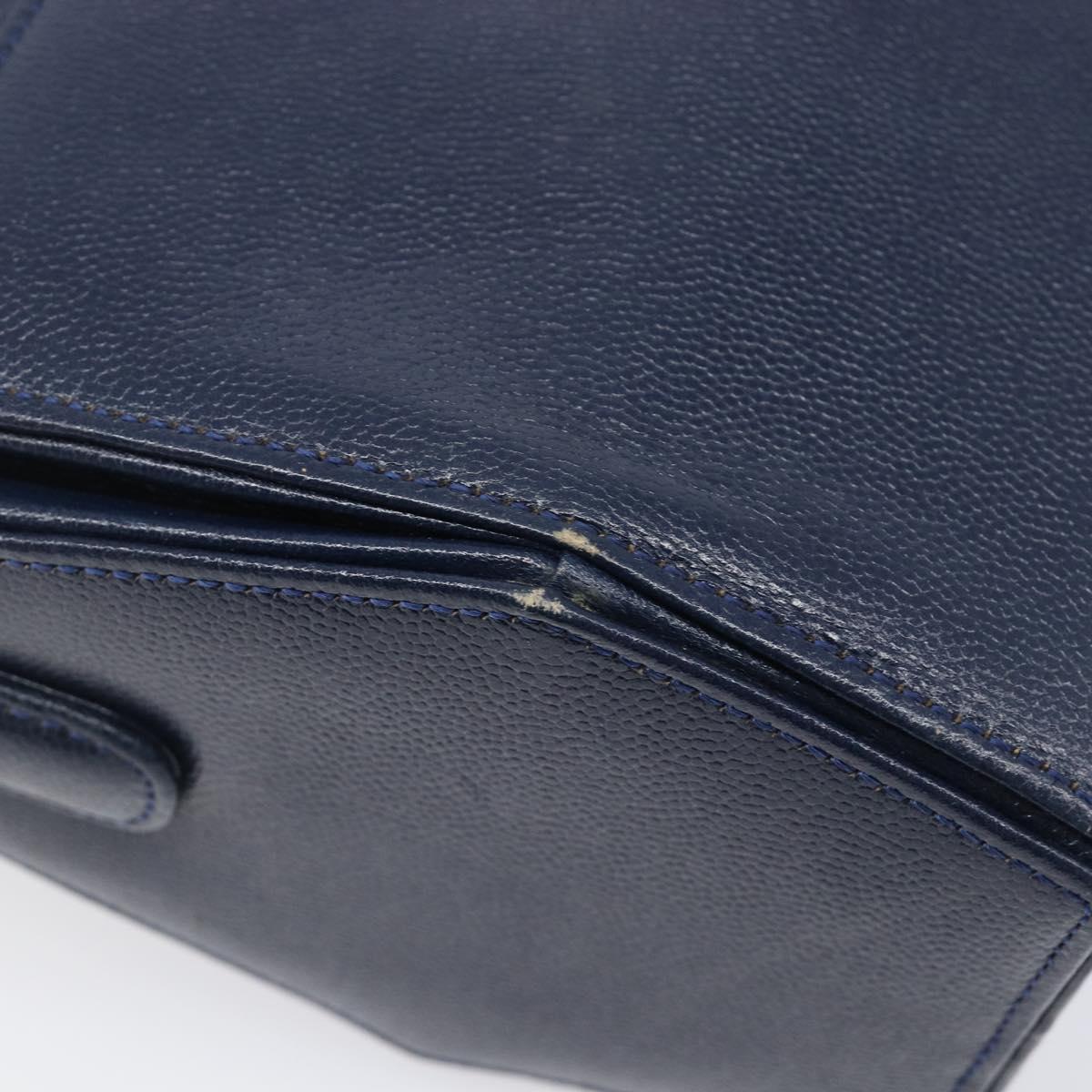GIVENCHY Hand Bag Leather Navy Gold Auth 200997