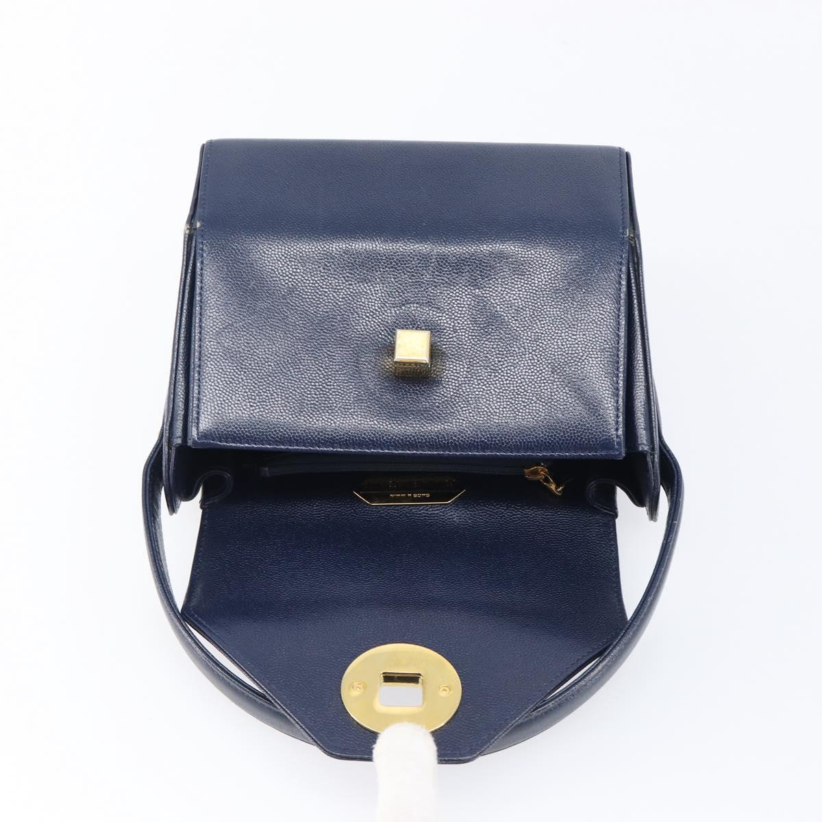 GIVENCHY Hand Bag Leather Navy Gold Auth 200997