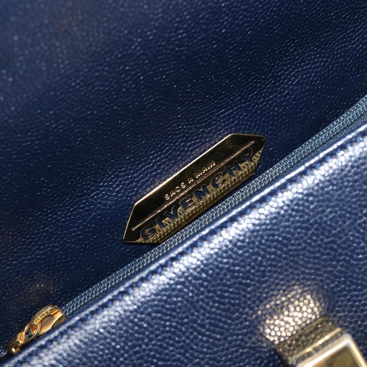 GIVENCHY Hand Bag Leather Navy Gold Auth 200997