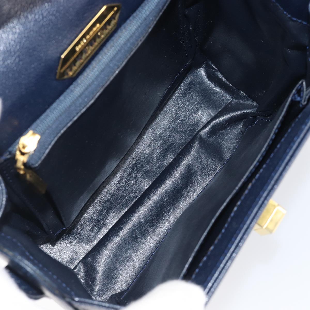GIVENCHY Hand Bag Leather Navy Gold Auth 200997