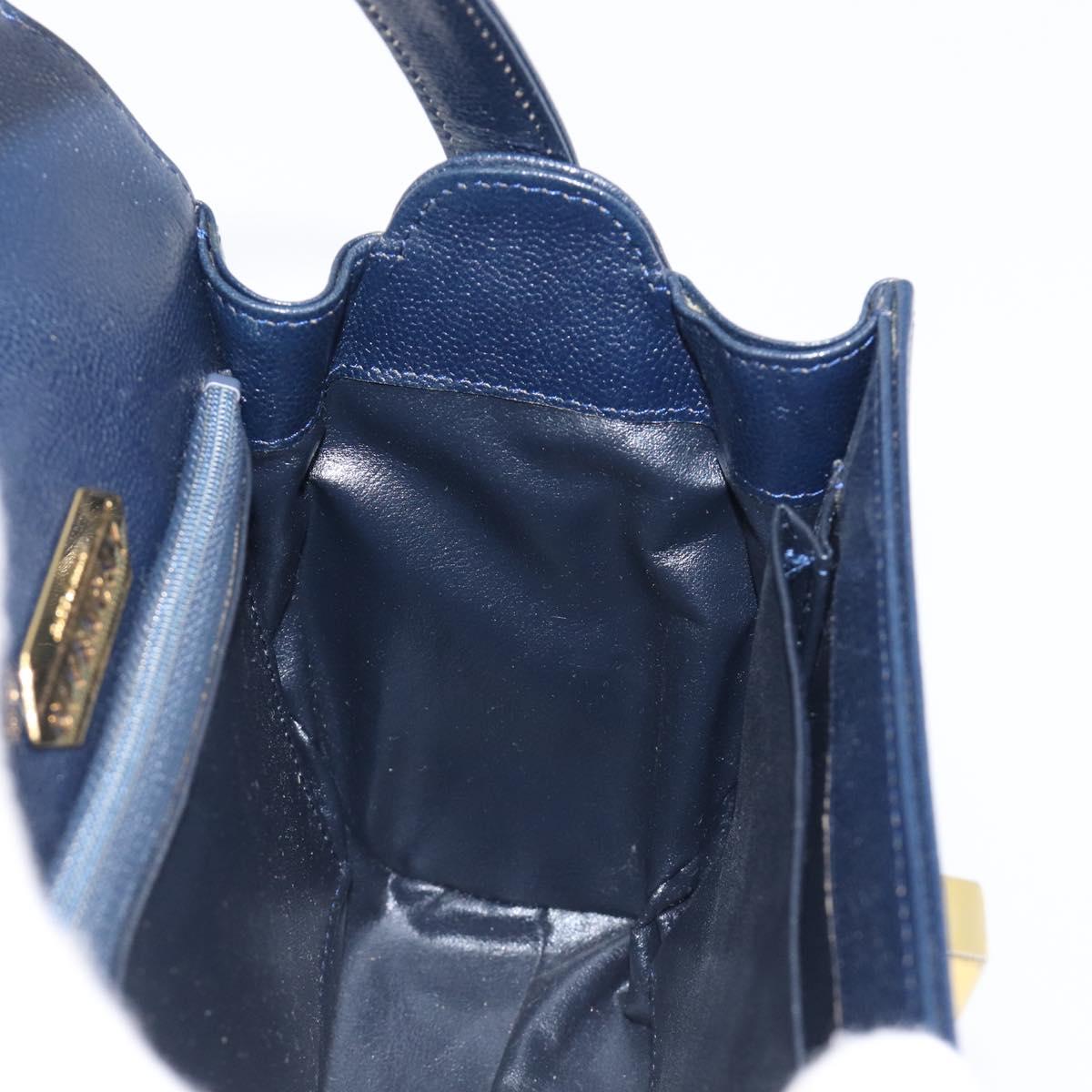 GIVENCHY Hand Bag Leather Navy Gold Auth 200997