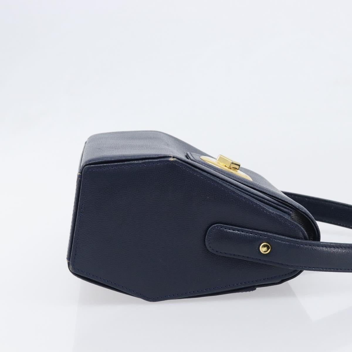 GIVENCHY Hand Bag Leather Navy Gold Auth 200997