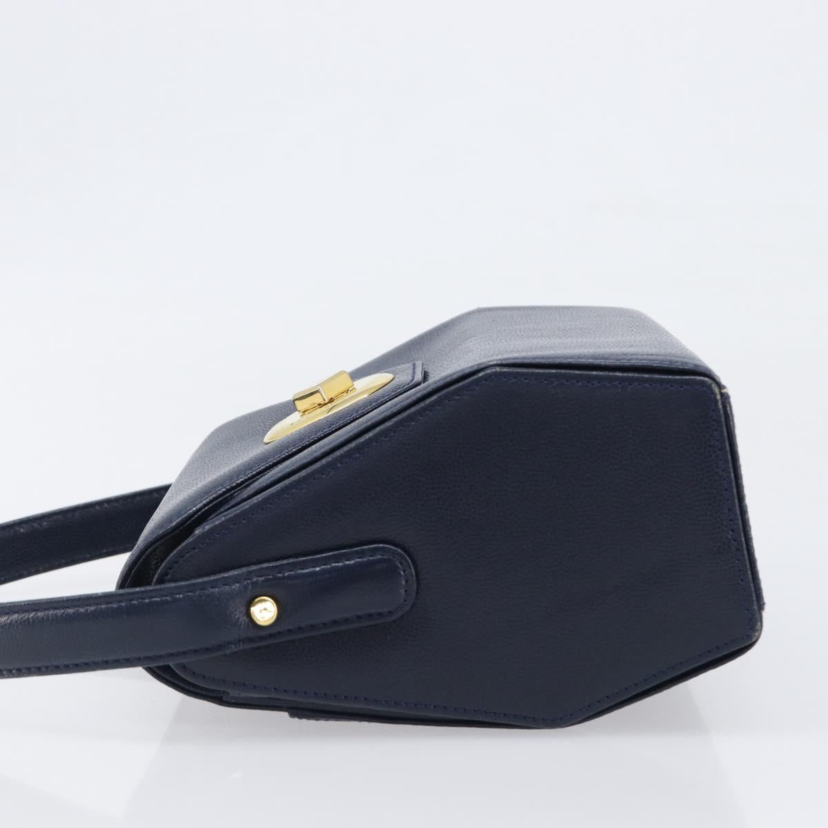 GIVENCHY Hand Bag Leather Navy Gold Auth 200997
