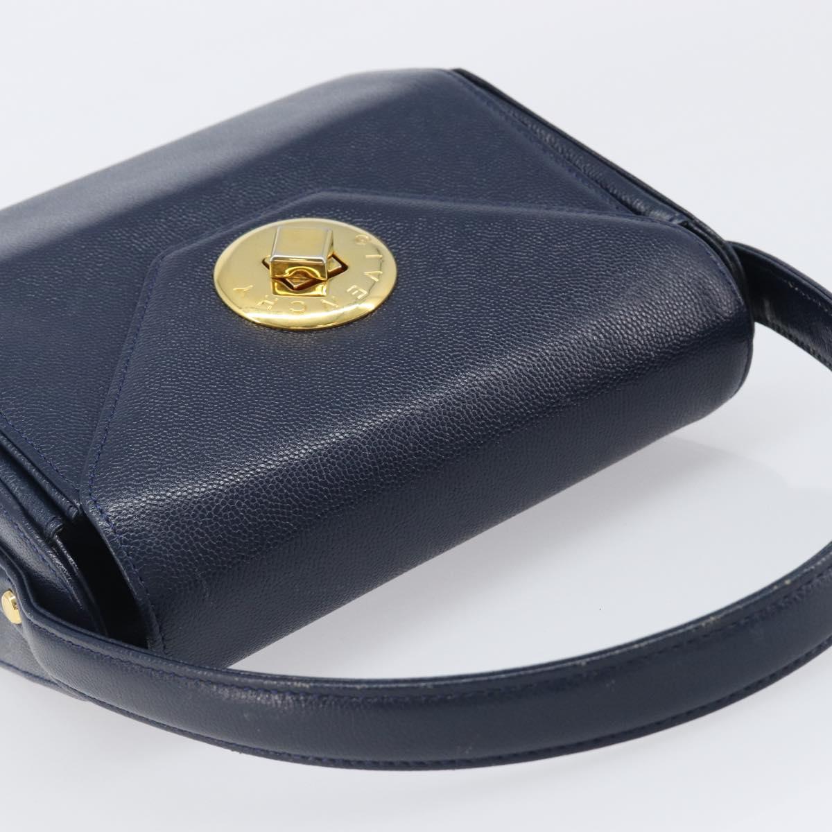 GIVENCHY Hand Bag Leather Navy Gold Auth 200997