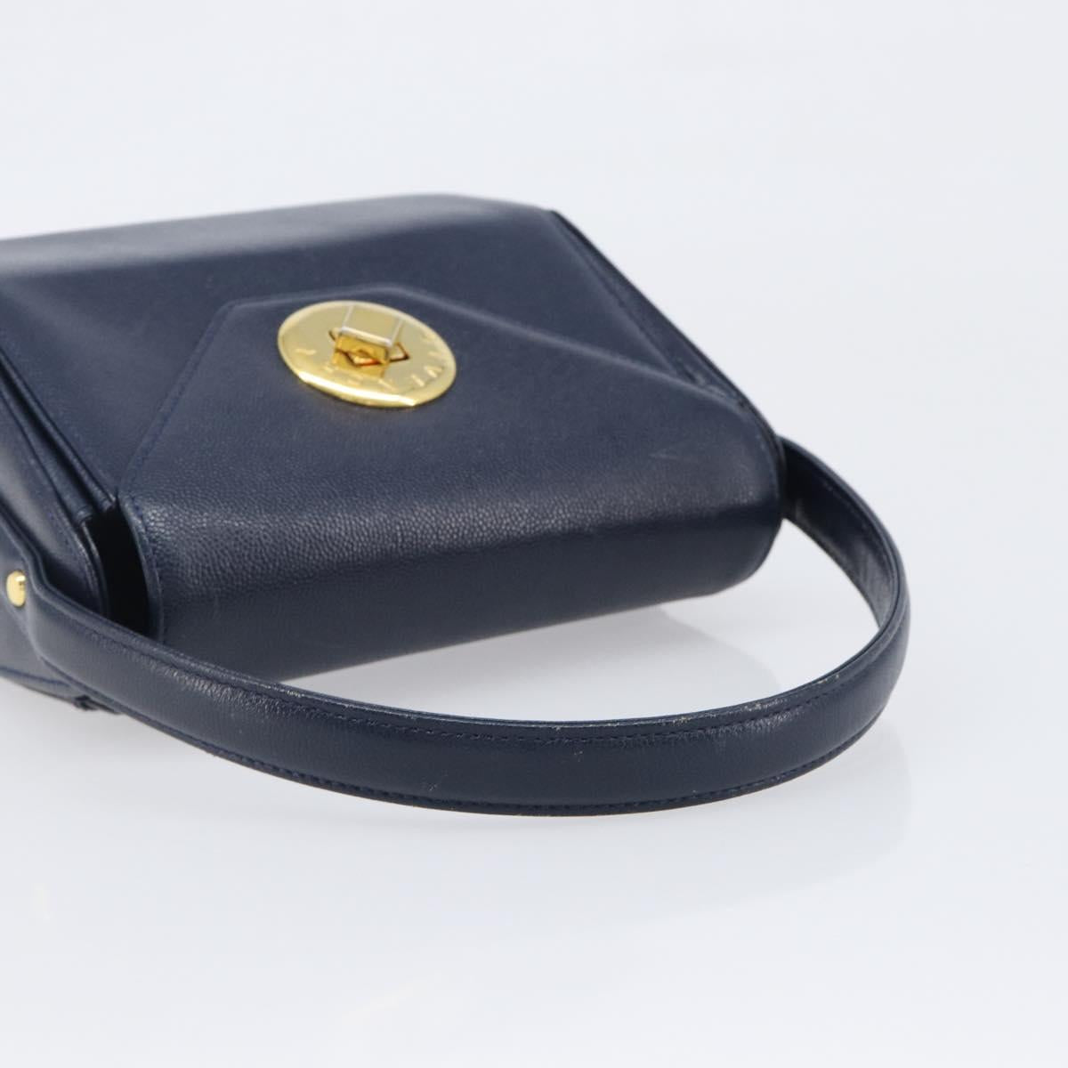 GIVENCHY Hand Bag Leather Navy Gold Auth 200997
