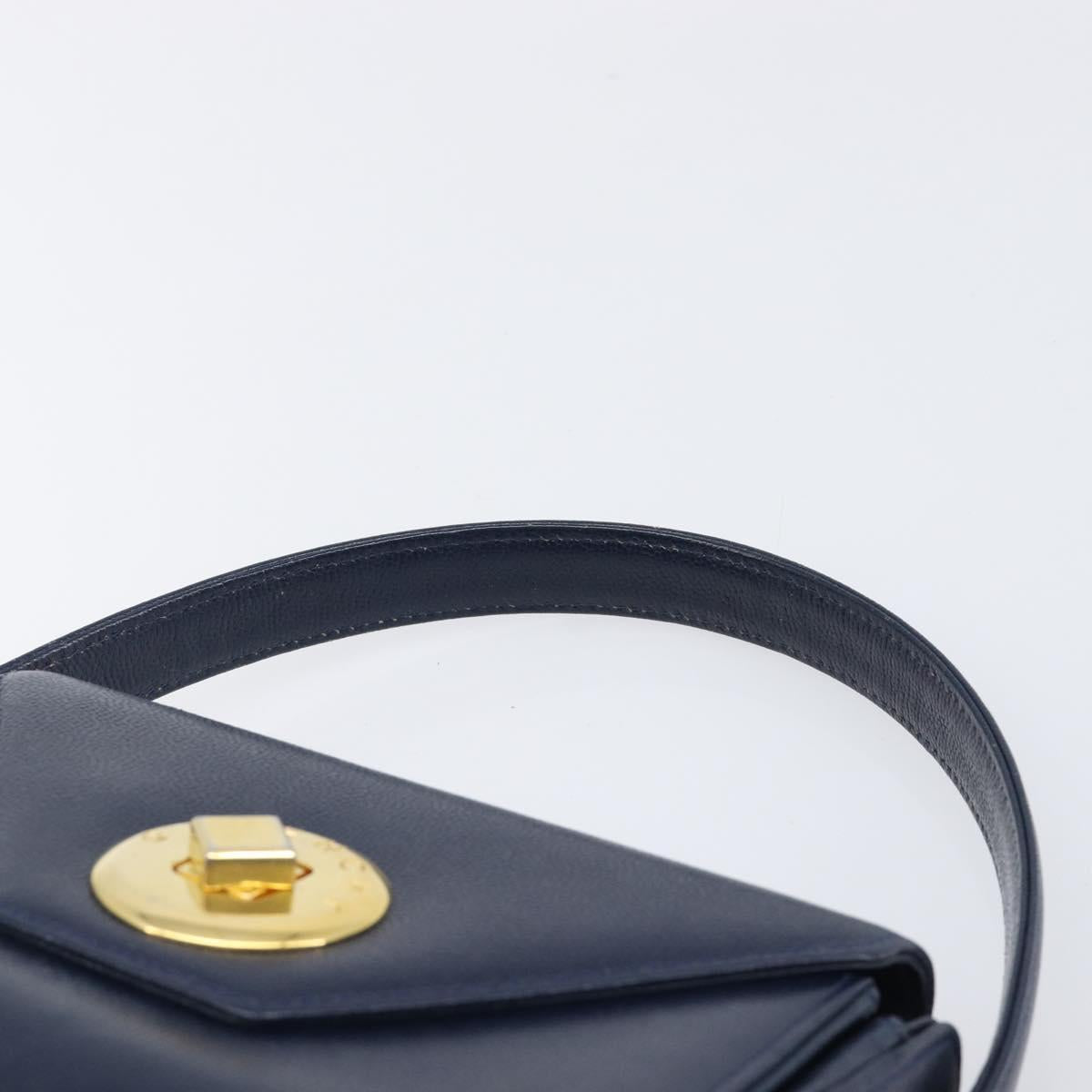 GIVENCHY Hand Bag Leather Navy Gold Auth 200997