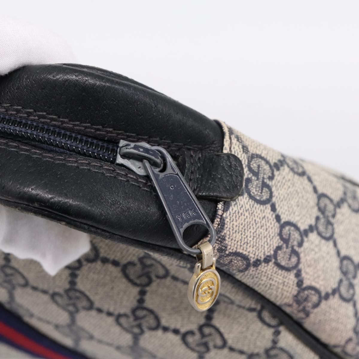 GUCCI GG Supreme Sherry Line Clutch Bag PVC Navy Gold 010 378 Auth 200999
