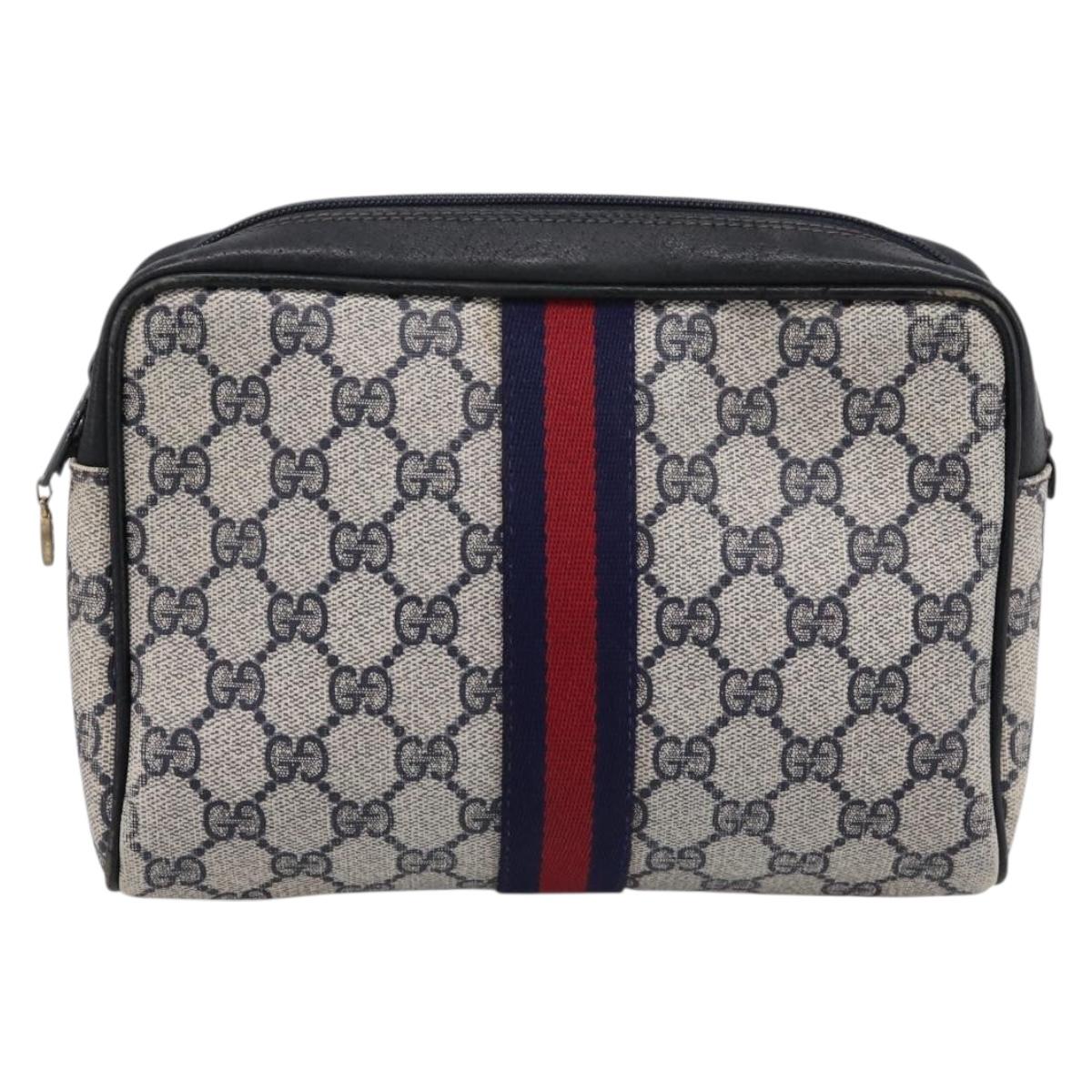 GUCCI GG Supreme Sherry Line Clutch Bag PVC Navy Gold 010 378 Auth 200999