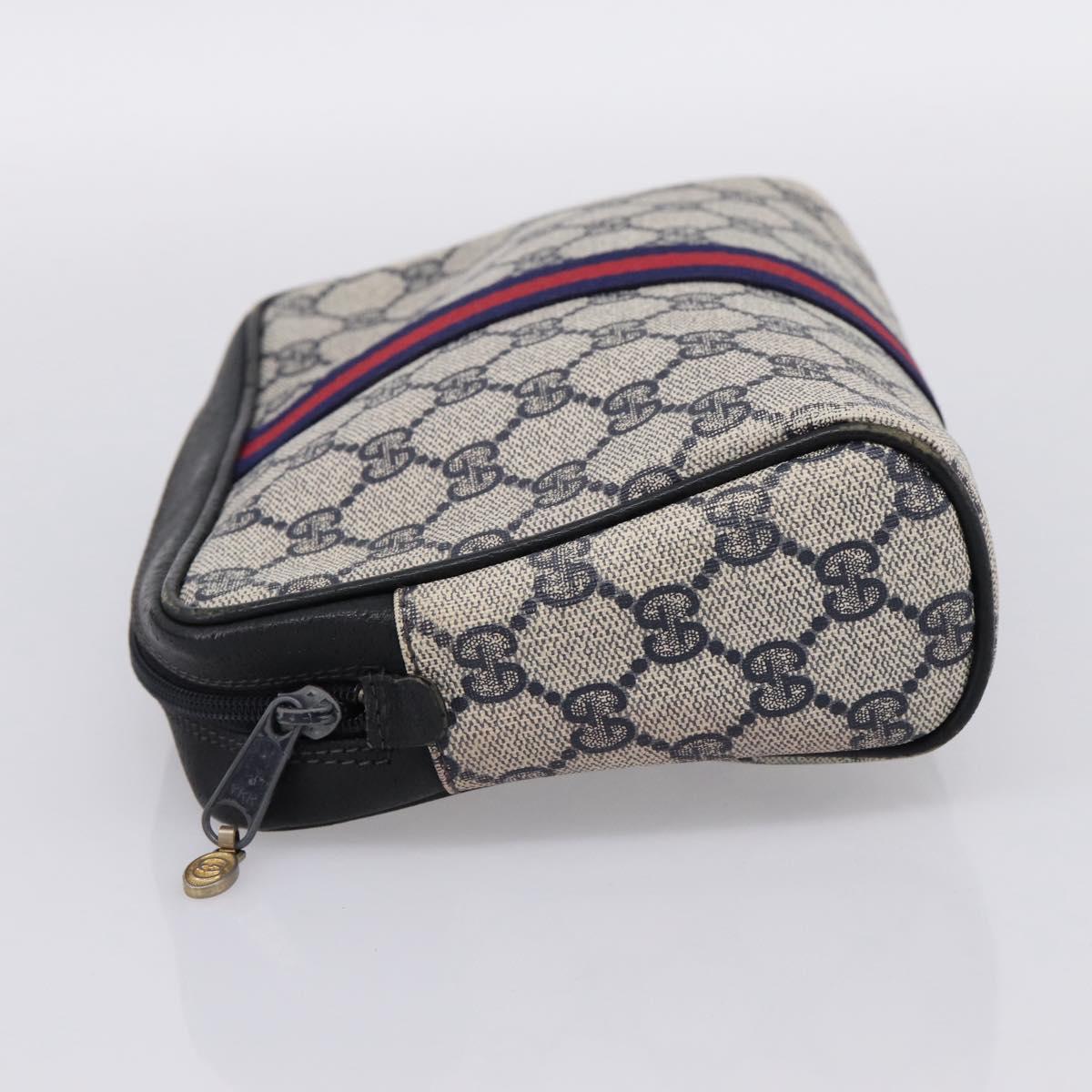 GUCCI GG Supreme Sherry Line Clutch Bag PVC Navy Gold 010 378 Auth 200999