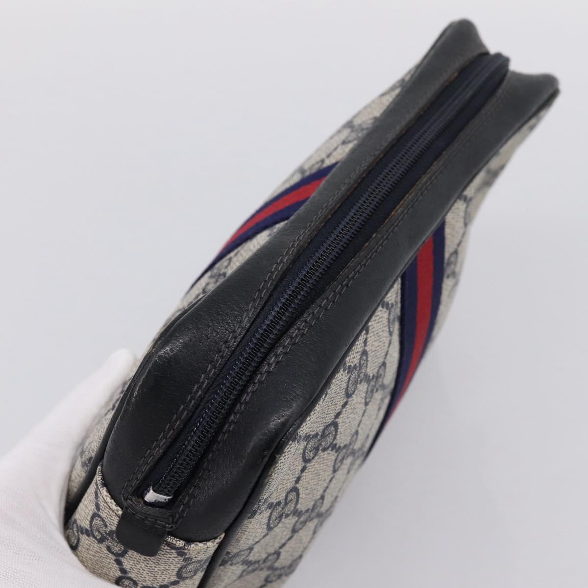 GUCCI GG Supreme Sherry Line Clutch Bag PVC Navy Gold 010 378 Auth 200999