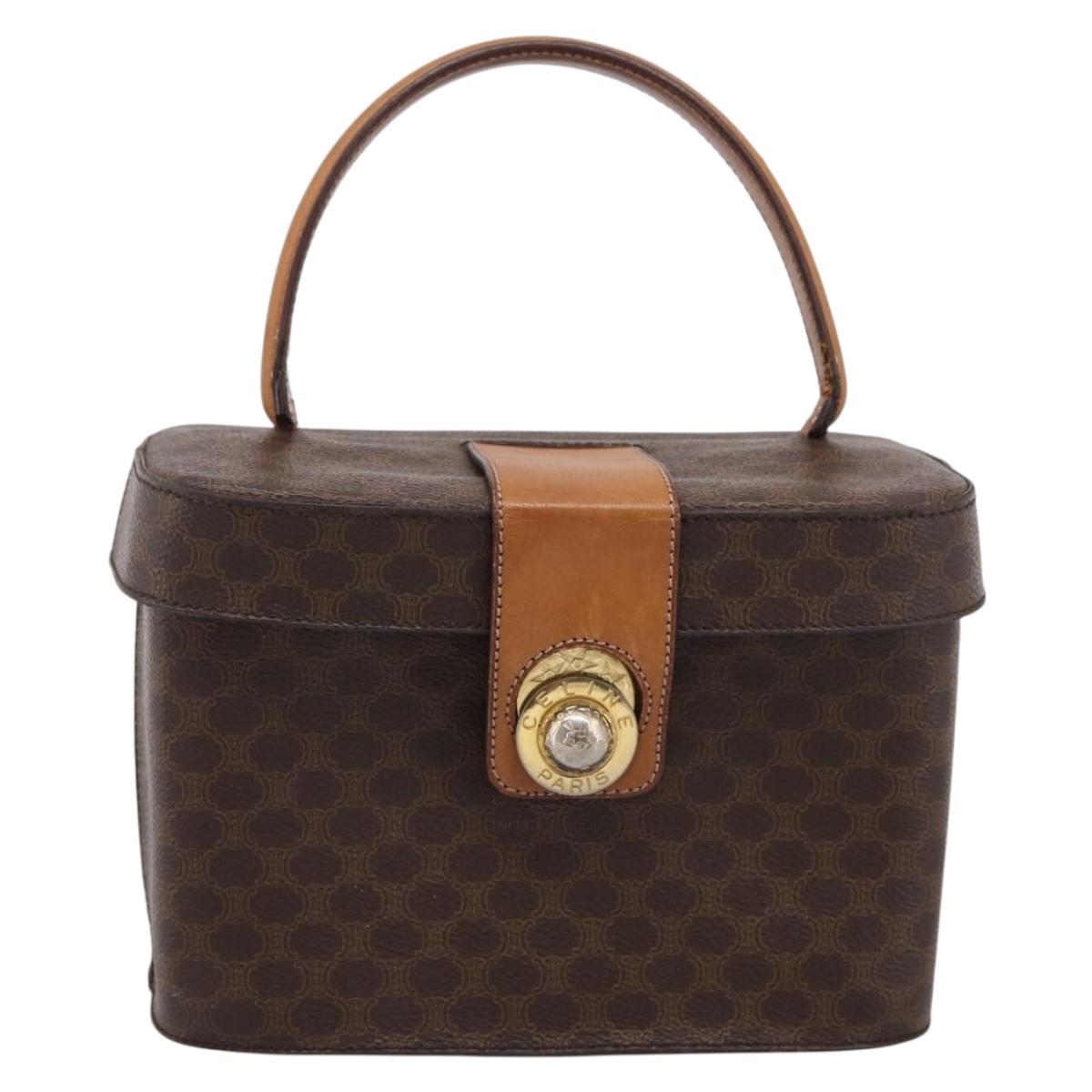 CELINE Macadam Canvas Star Ball Vanity Pouch PVC Leather Brown Auth 201000