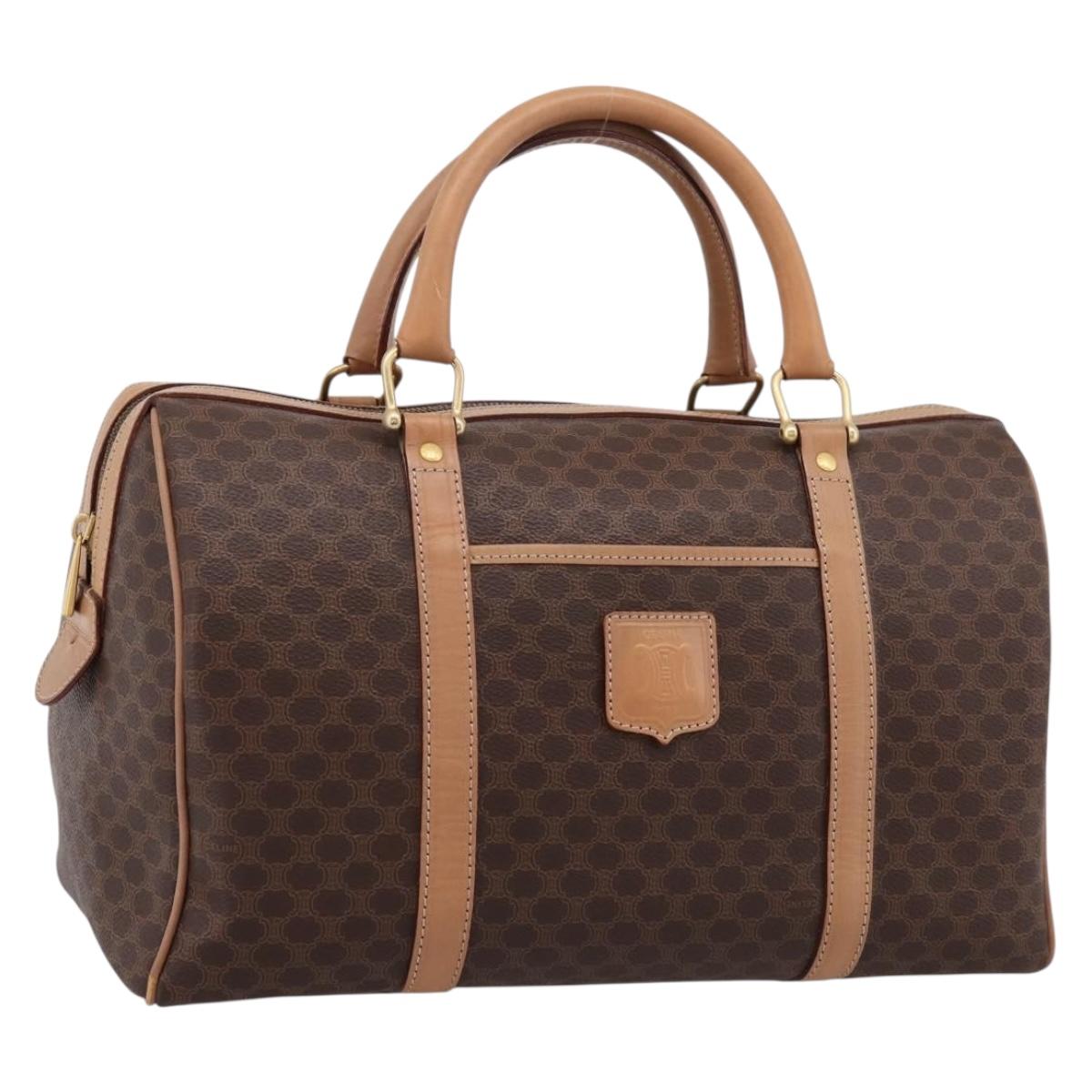 CELINE Macadam Canvas Boston Bag PVC Leather Brown Gold Auth 201004