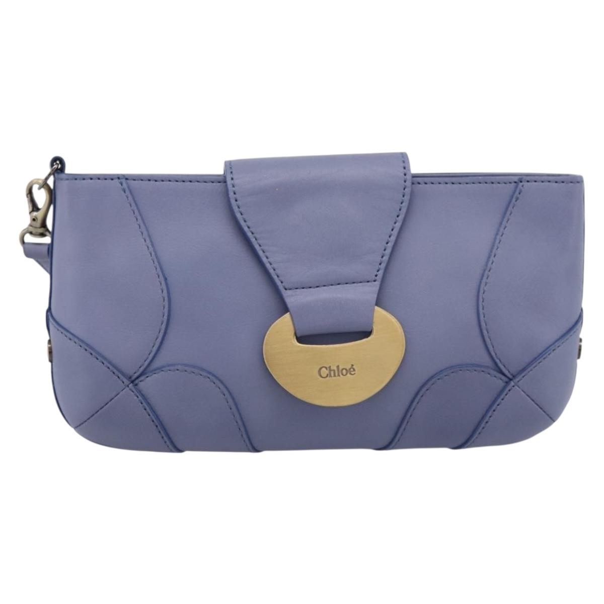 Chloe Clutch Bag Leather Light Blue Gold Auth 201007A