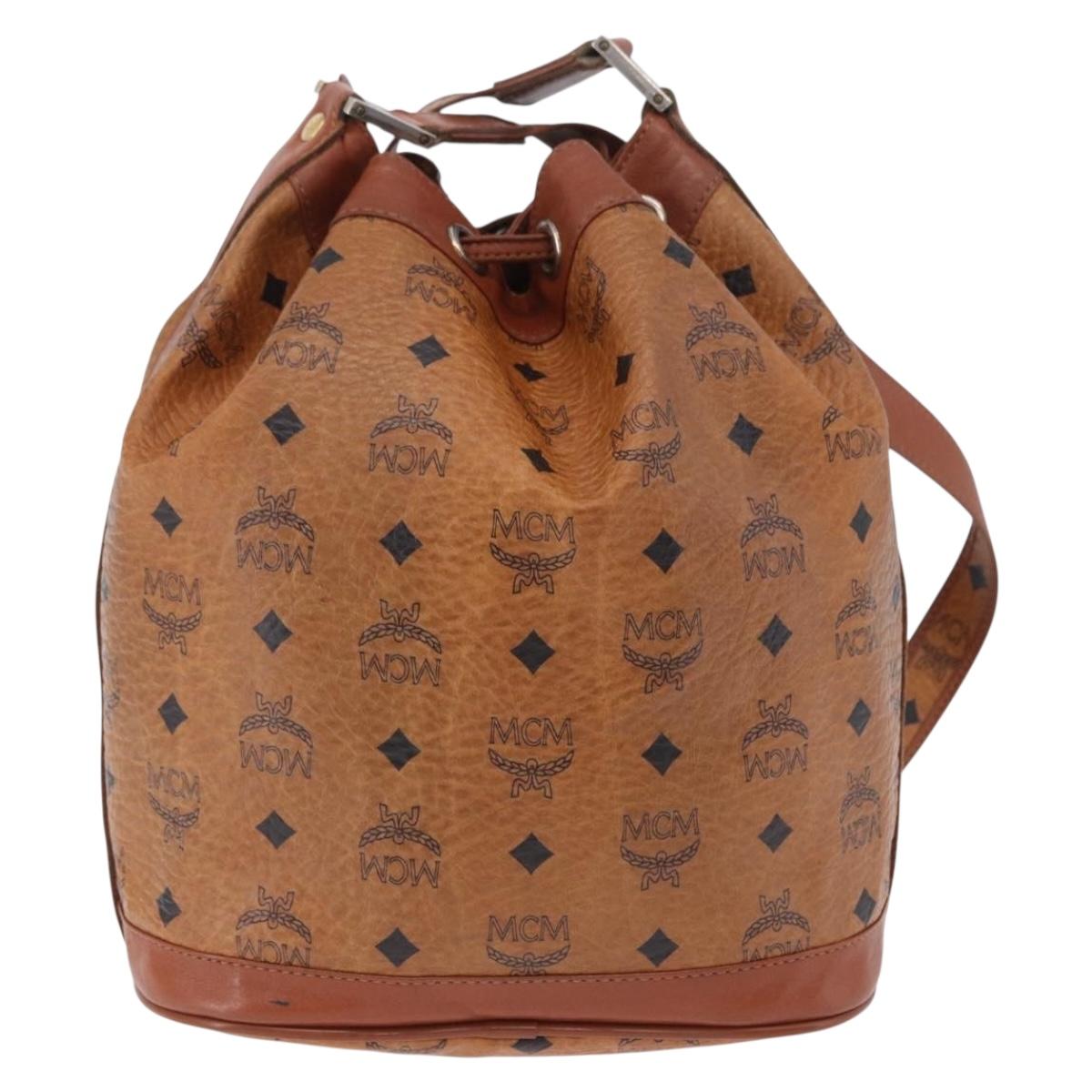MCM Vicetos Logogram Shoulder Bag PVC Leather Brown Gold Auth 201008