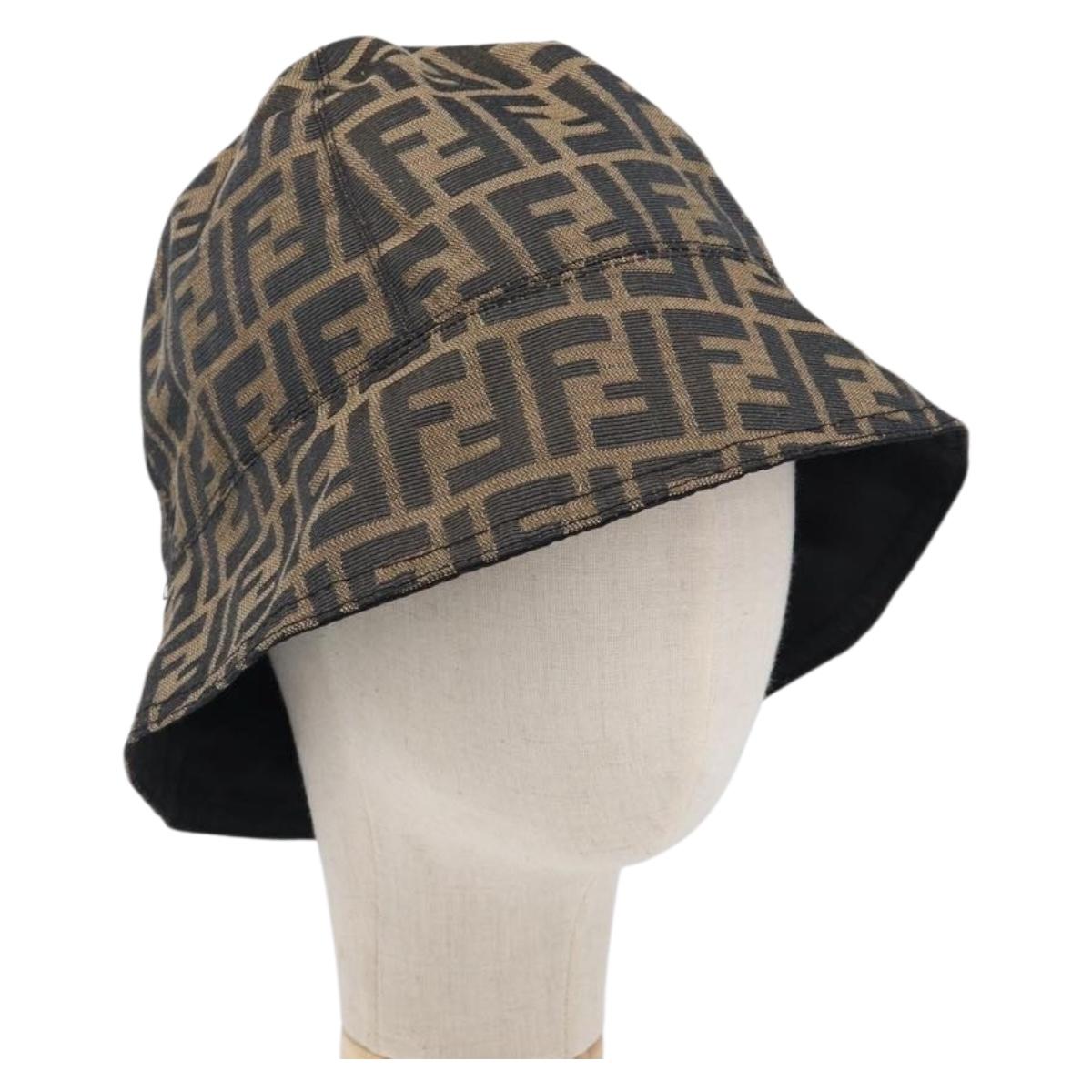 FENDI Zucca Canvas Bucket Hat Brown Black Auth 201009V