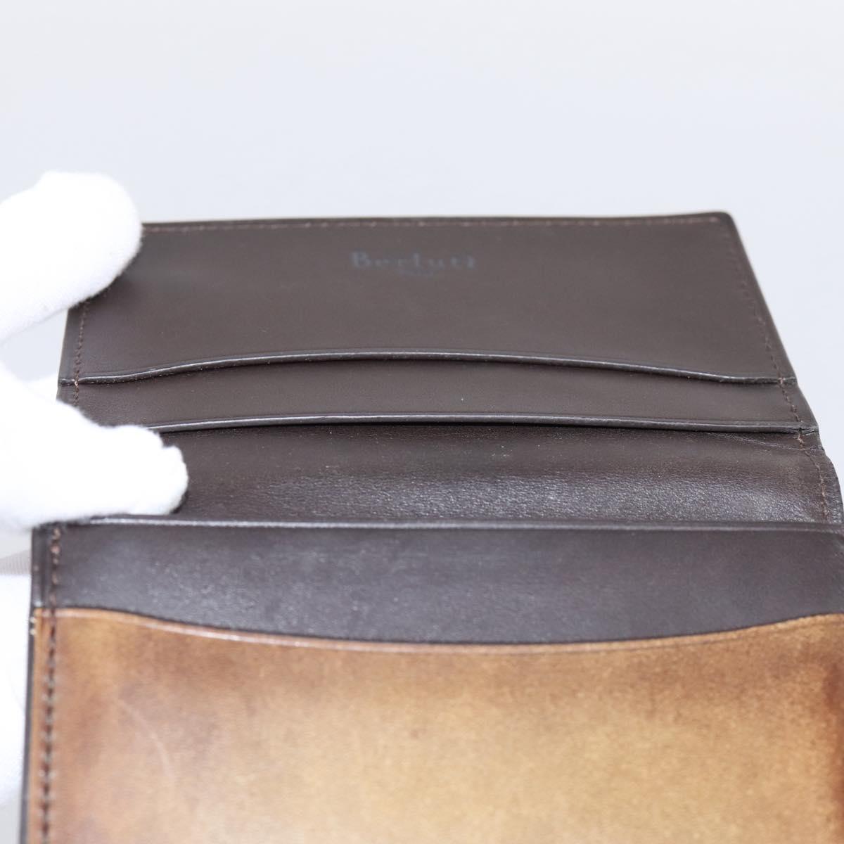 Berluti Gas Pearl Card Case Leather Brown Auth 201010V