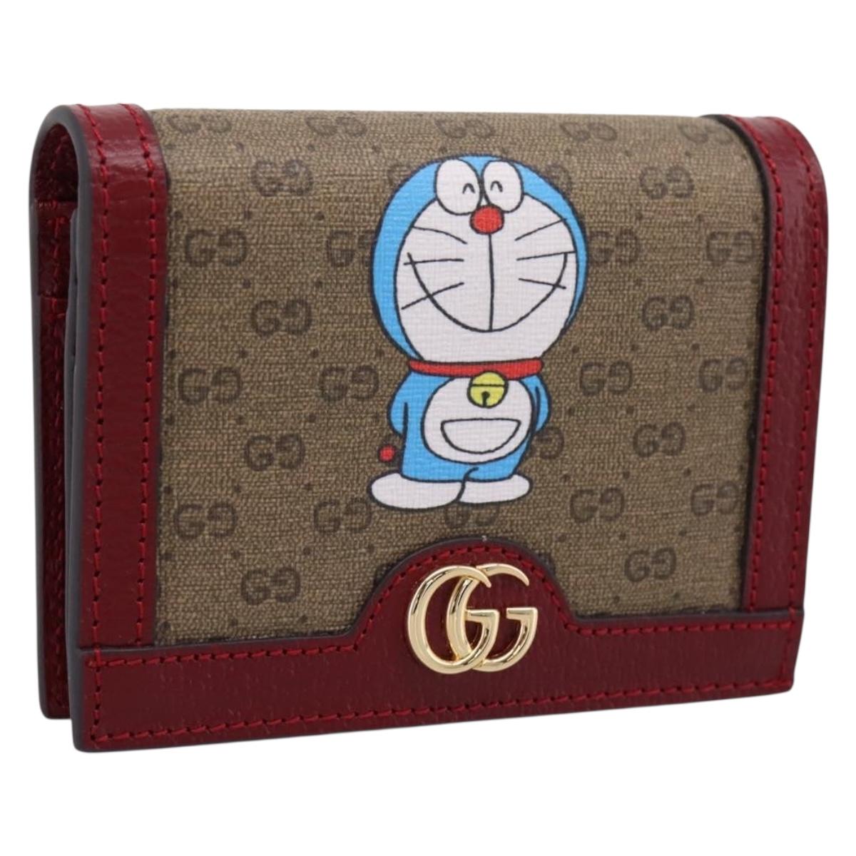 GUCCI Micro GG Supreme Doraemon Compact Wallet PVC Beige 647788 Auth 201012M