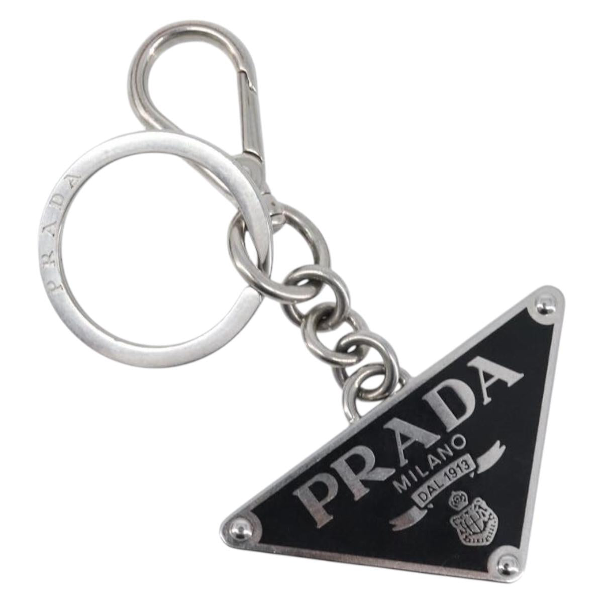PRADA Triangle Key Ring metal Silver Auth 201017A