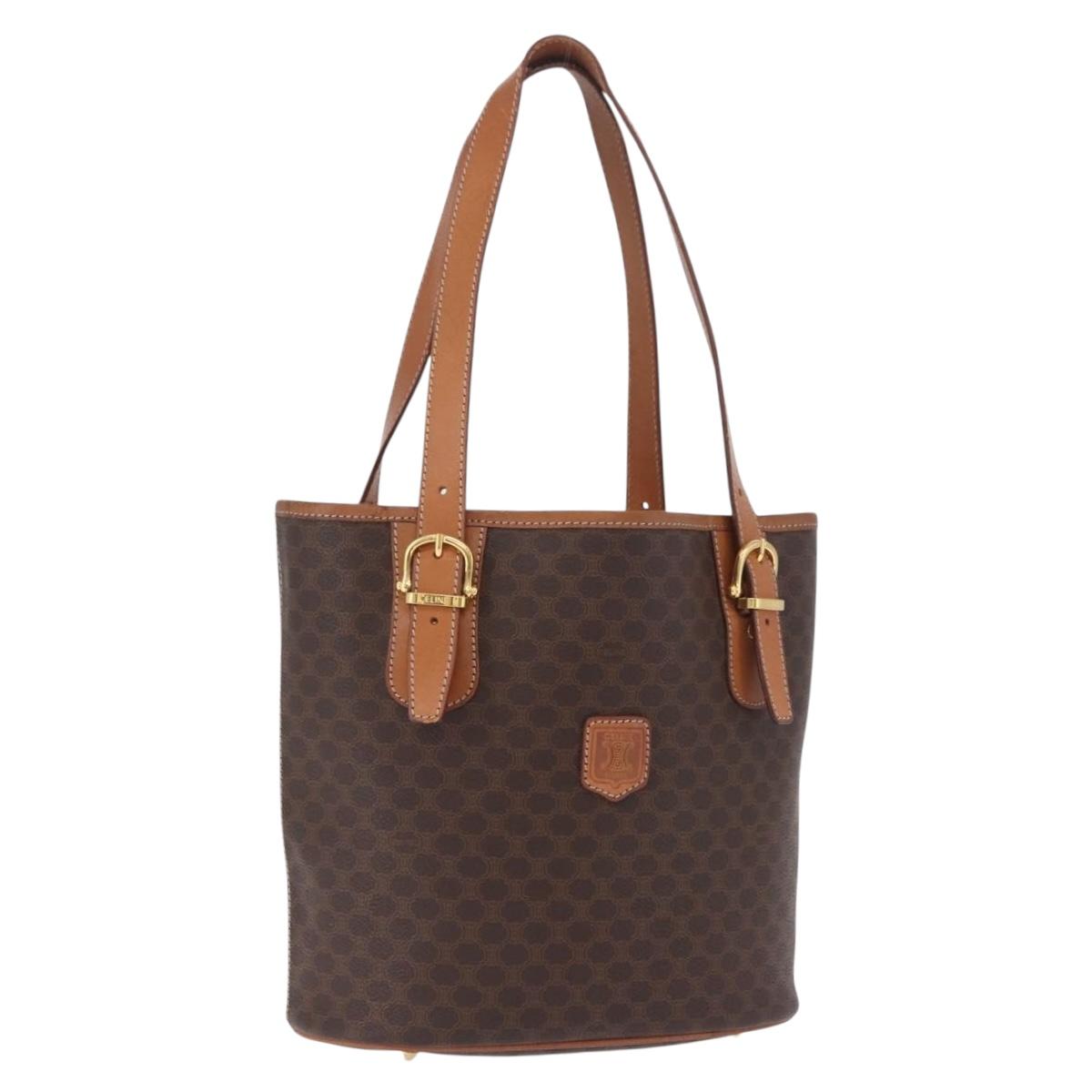 CELINE Macadam Canvas Tote Bag PVC Leather Brown Gold Auth 201082