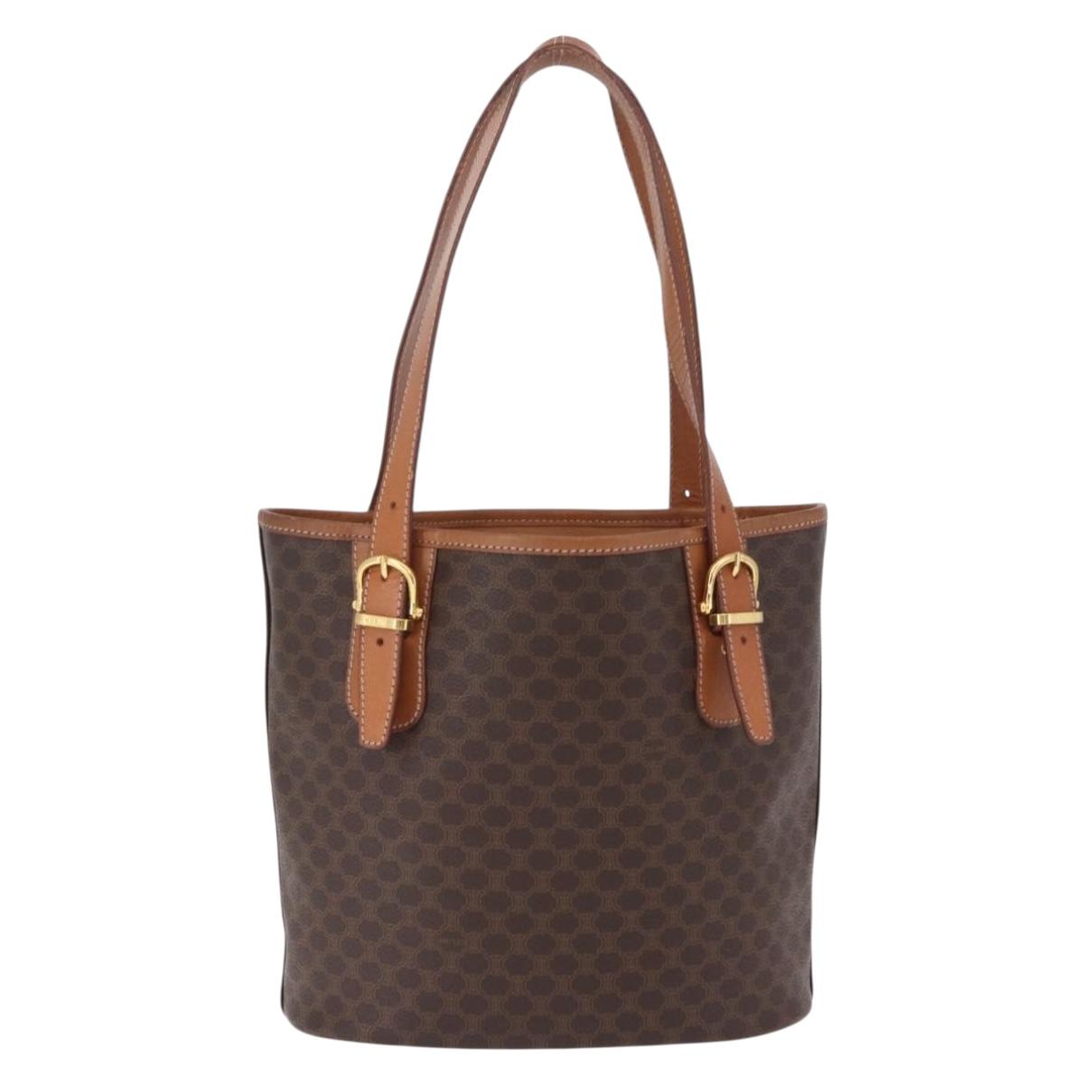 CELINE Macadam Canvas Tote Bag PVC Leather Brown Gold Auth 201082