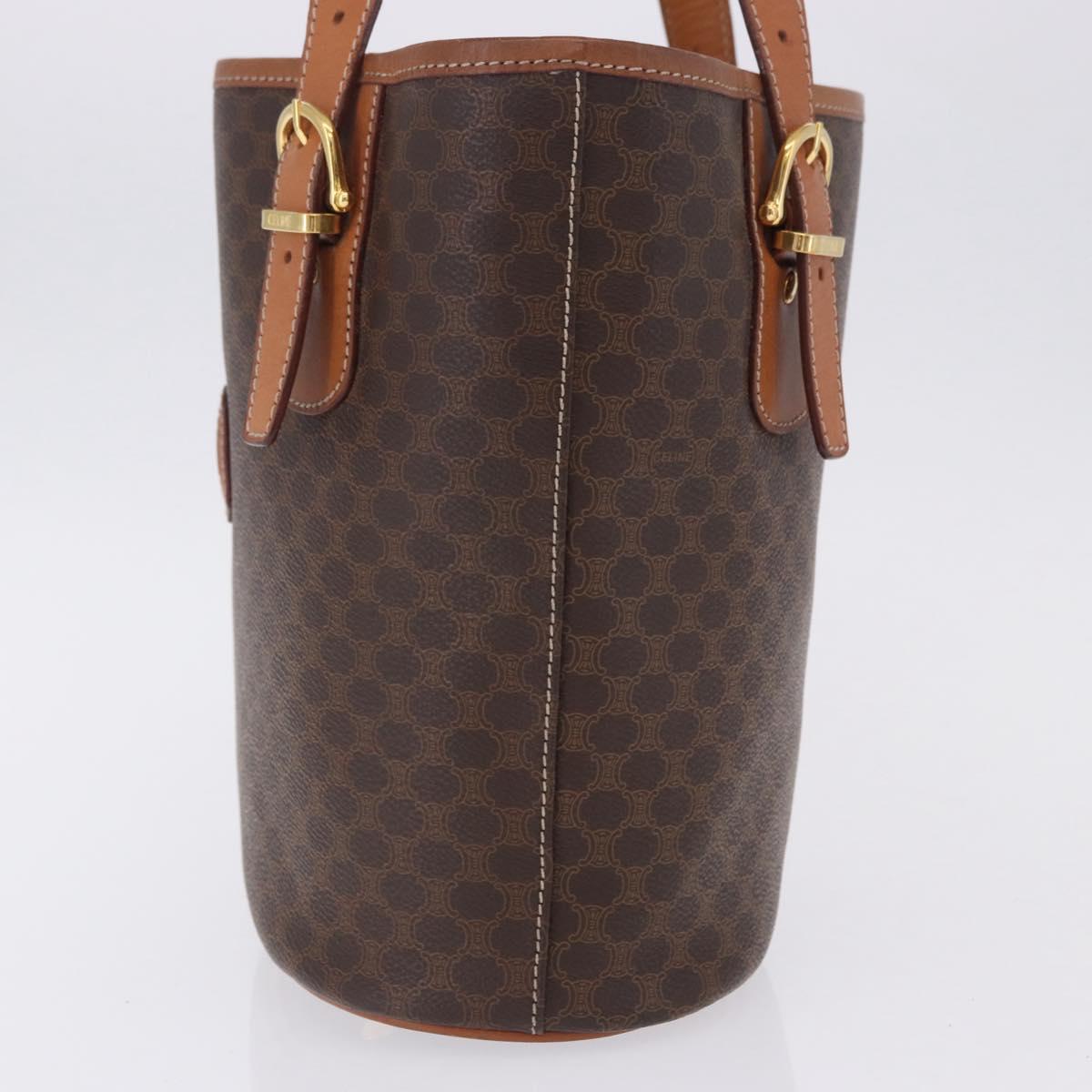 CELINE Macadam Canvas Tote Bag PVC Leather Brown Gold Auth 201082