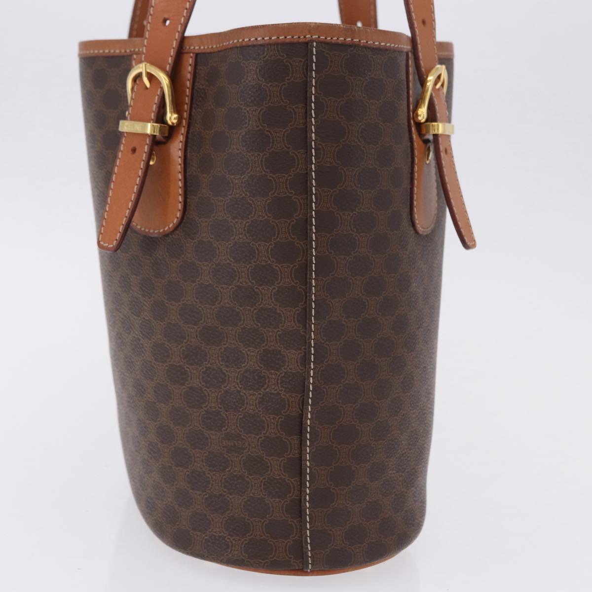 CELINE Macadam Canvas Tote Bag PVC Leather Brown Gold Auth 201082