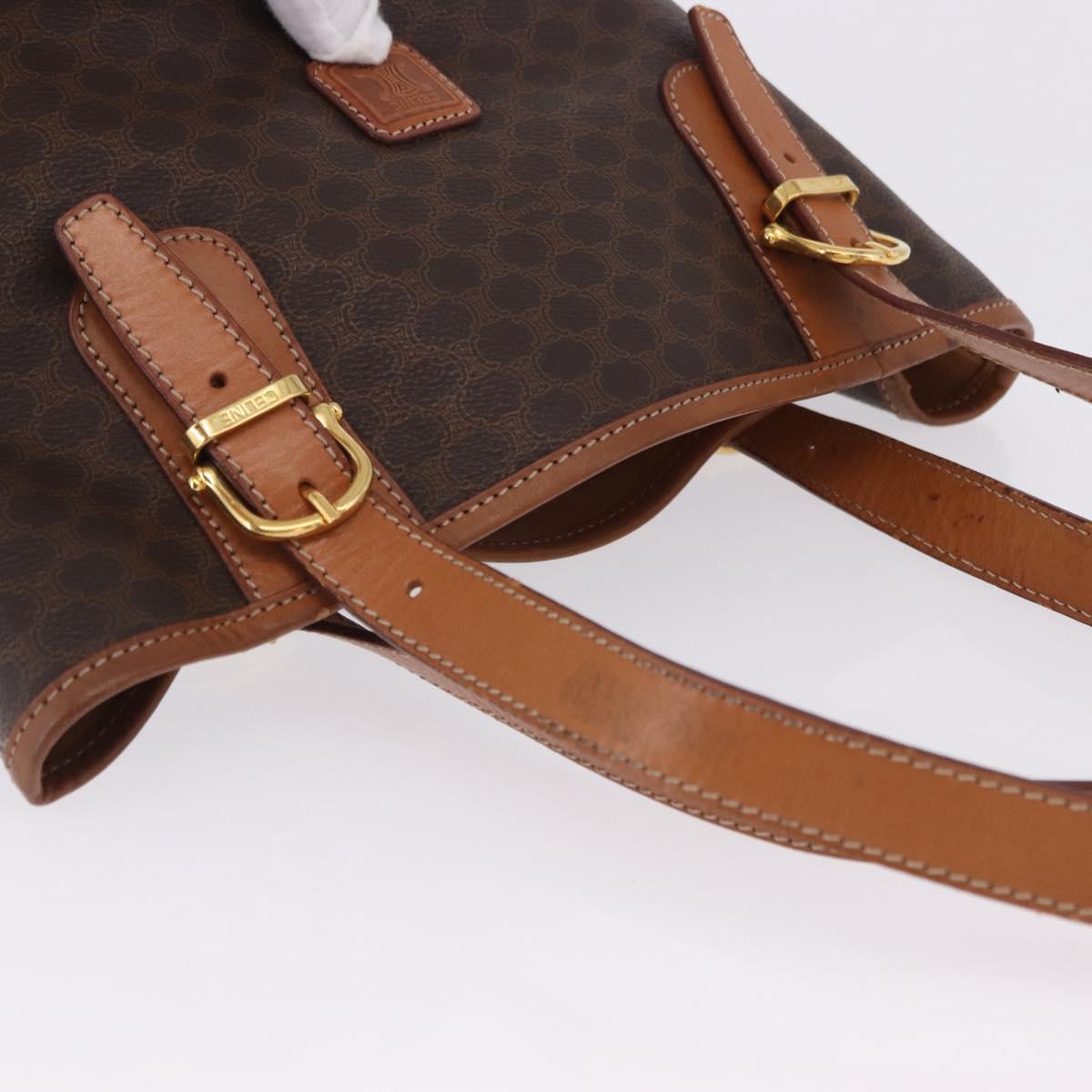 CELINE Macadam Canvas Tote Bag PVC Leather Brown Gold Auth 201082