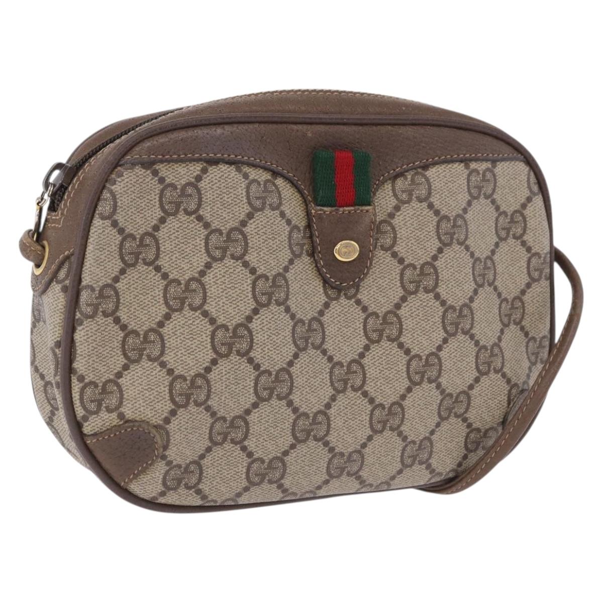 GUCCI GG Supreme Web Sherry Line Bag PVC Beige Gold 89 02 066 Auth 201083