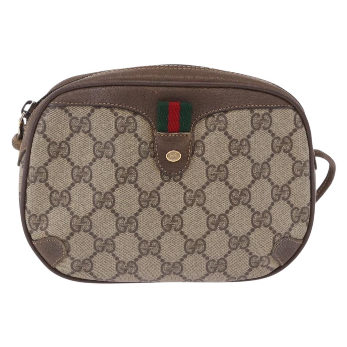 GUCCI GG Supreme Web Sherry Line Bag PVC Beige Gold 89 02 066 Auth 201083