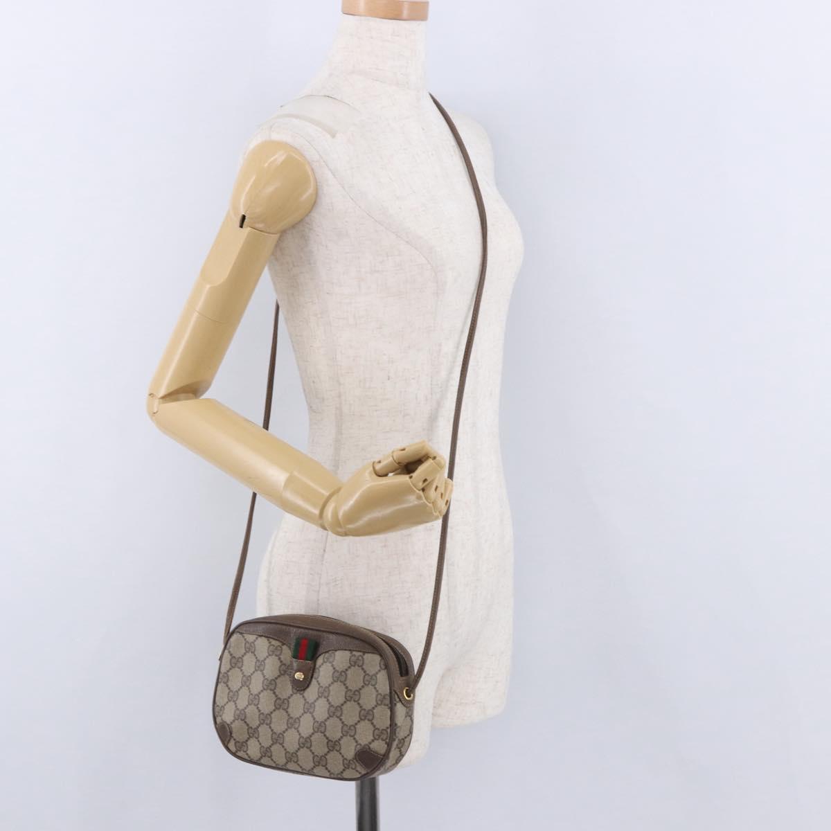 GUCCI GG Supreme Web Sherry Line Bag PVC Beige Gold 89 02 066 Auth 201083