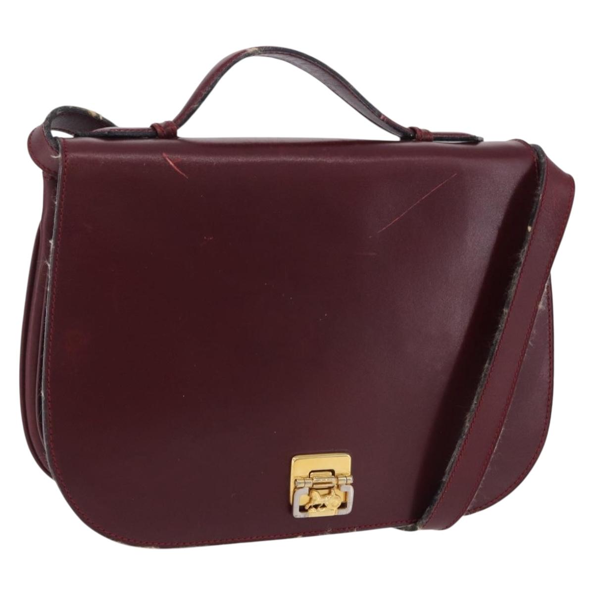 CELINE Horse Carriage Shoulder Bag Leather 2way Bordeaux Gold Auth 201084