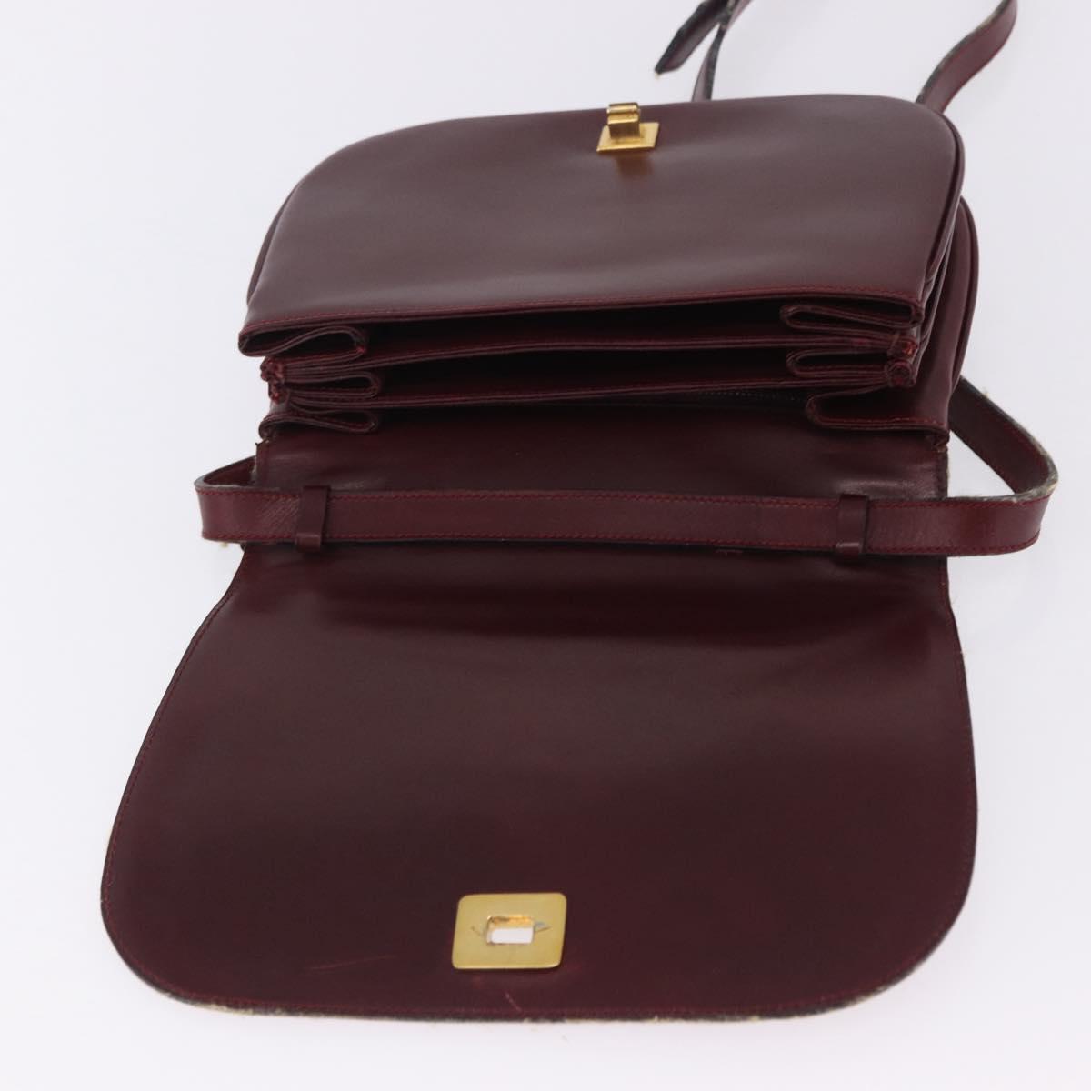 CELINE Horse Carriage Shoulder Bag Leather 2way Bordeaux Gold Auth 201084