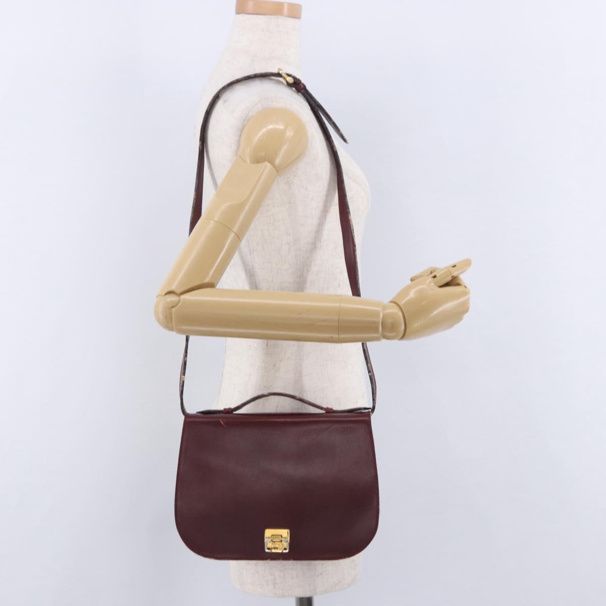 CELINE Horse Carriage Shoulder Bag Leather 2way Bordeaux Gold Auth 201084