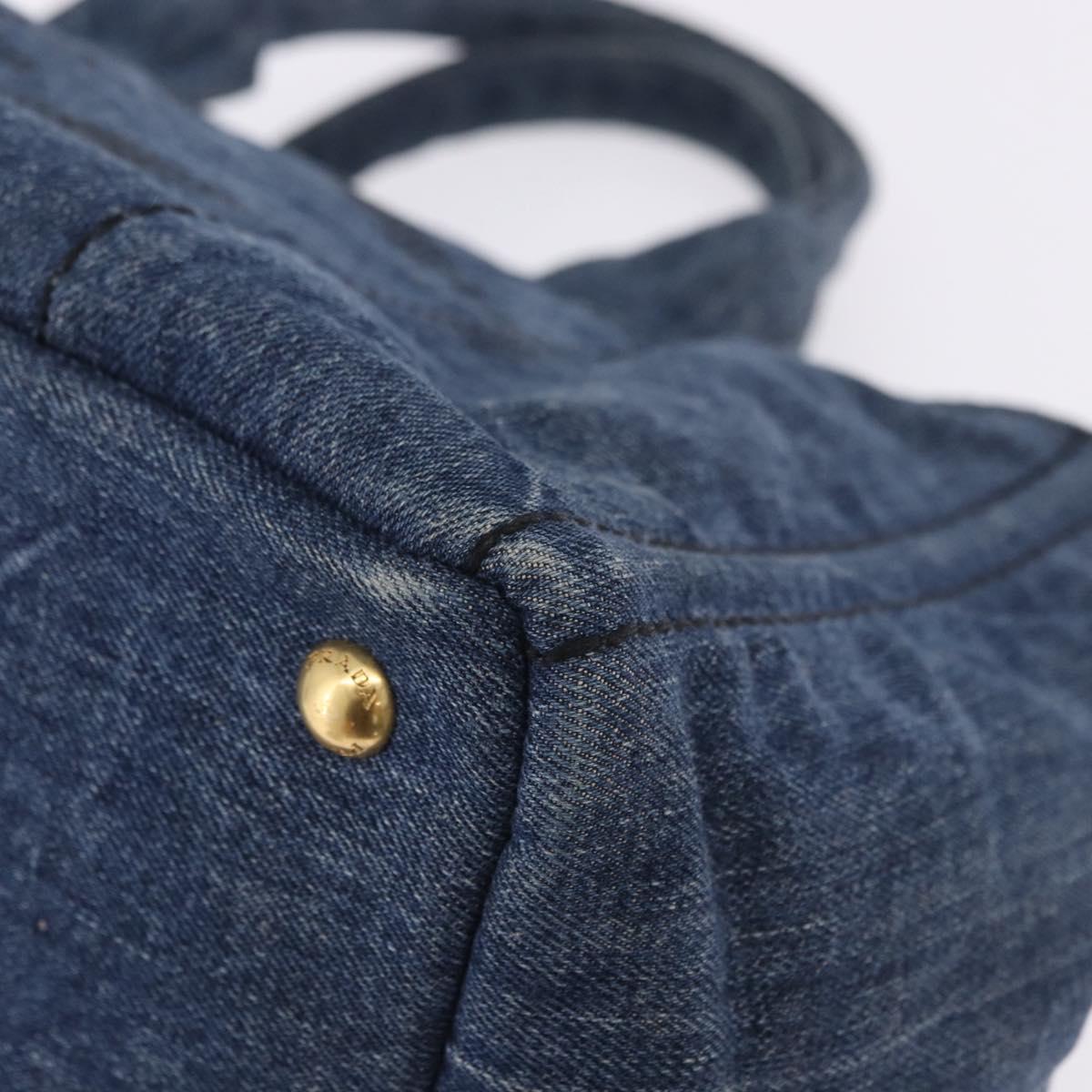 PRADA Canapa MM Hand Bag Denim Blue Gold Tone Auth 201120