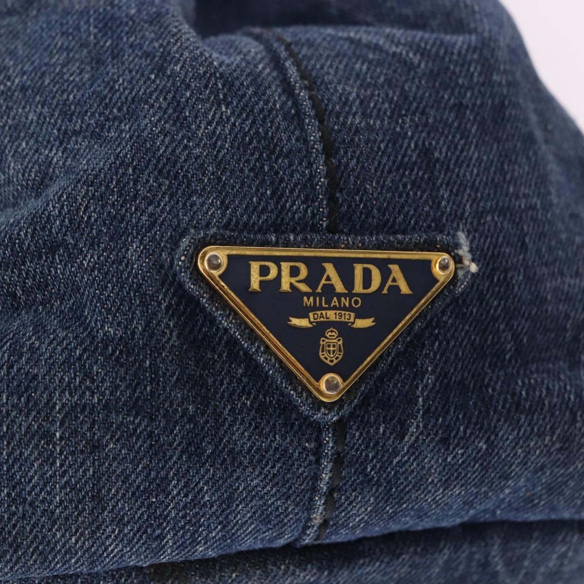 PRADA Canapa MM Hand Bag Denim Blue Gold Tone Auth 201120
