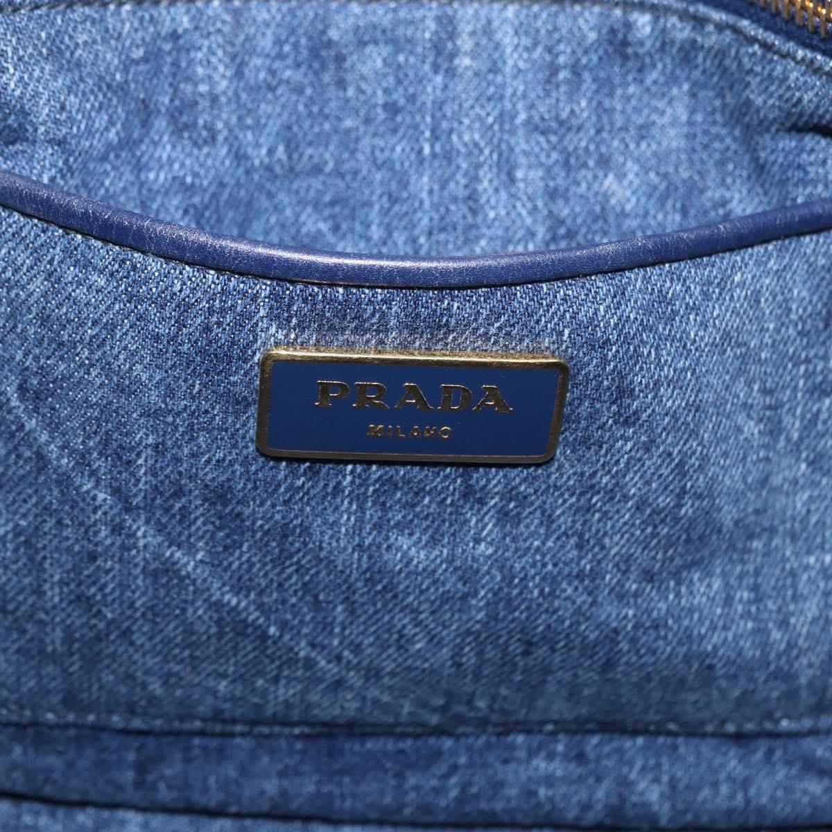 PRADA Canapa MM Hand Bag Denim Blue Gold Tone Auth 201120