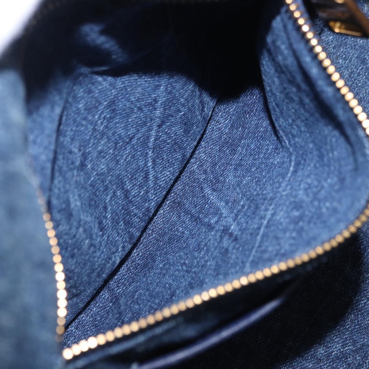 PRADA Canapa MM Hand Bag Denim Blue Gold Tone Auth 201120