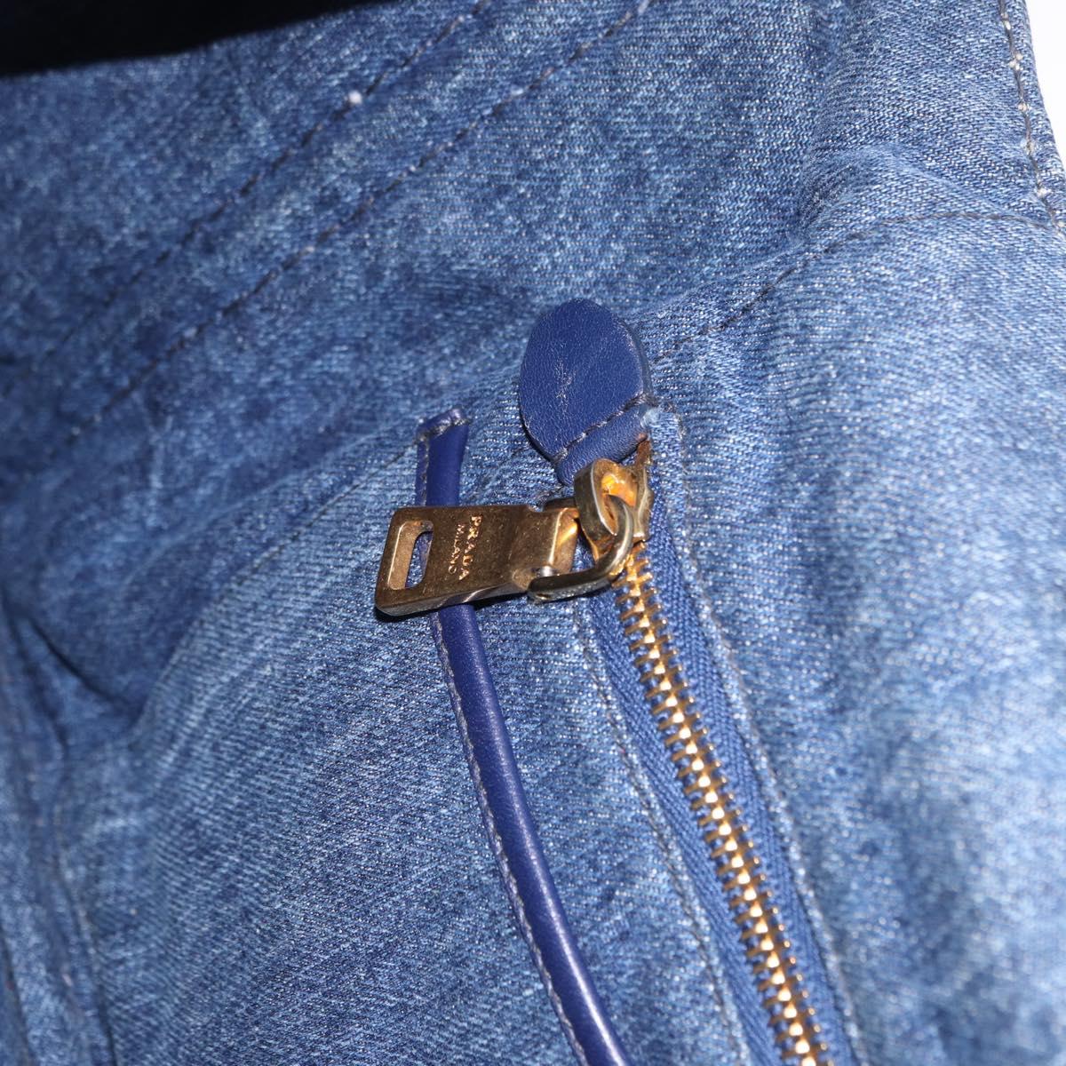 PRADA Canapa MM Hand Bag Denim Blue Gold Tone Auth 201120