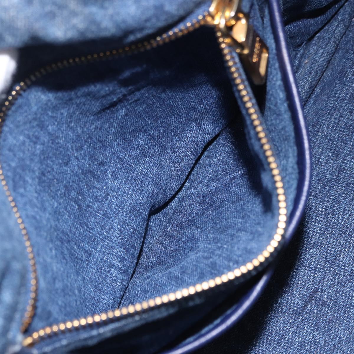 PRADA Canapa MM Hand Bag Denim Blue Gold Tone Auth 201120