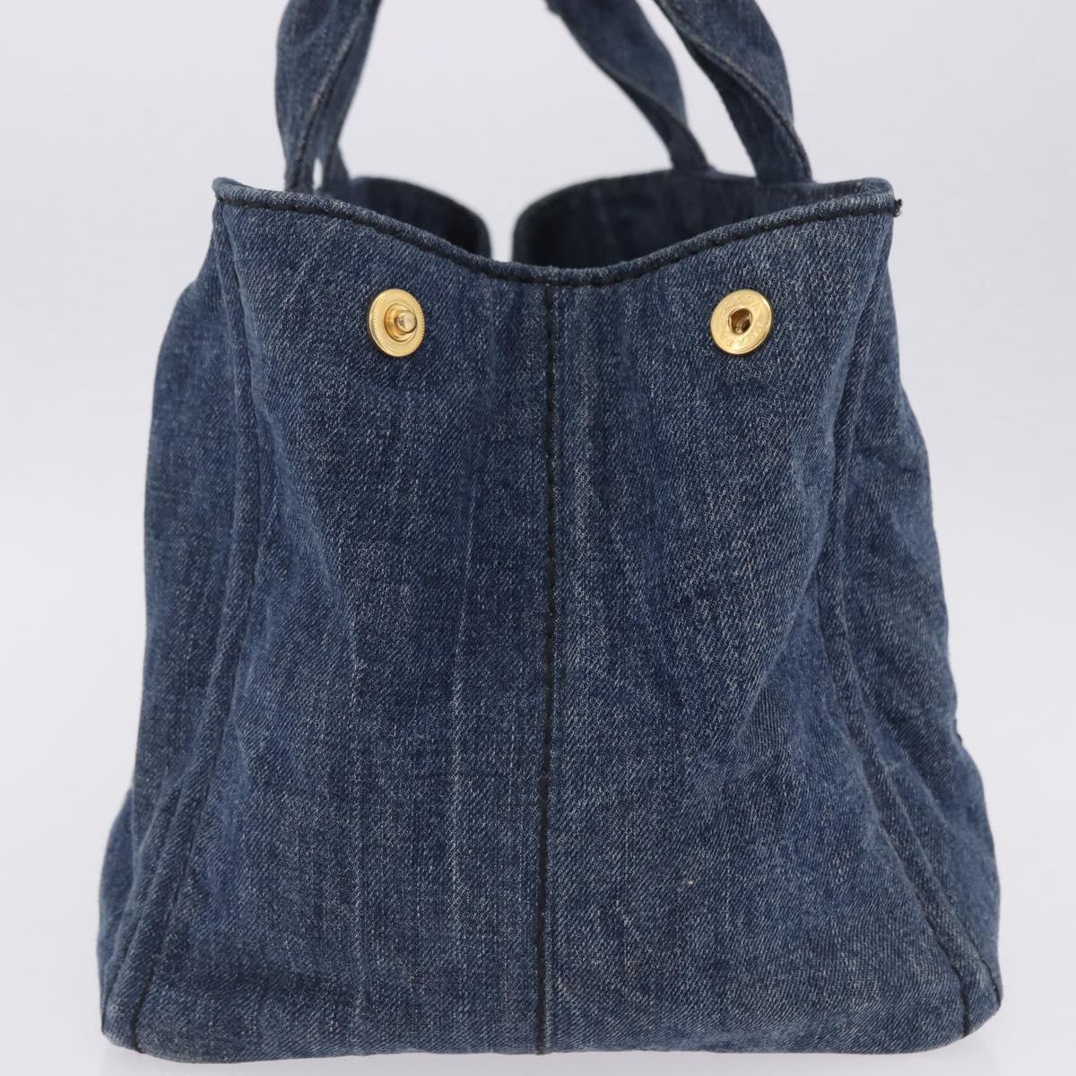 PRADA Canapa MM Hand Bag Denim Blue Gold Tone Auth 201120