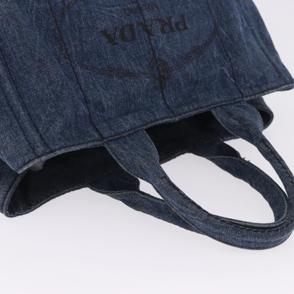 PRADA Canapa MM Hand Bag Denim Blue Gold Tone Auth 201120