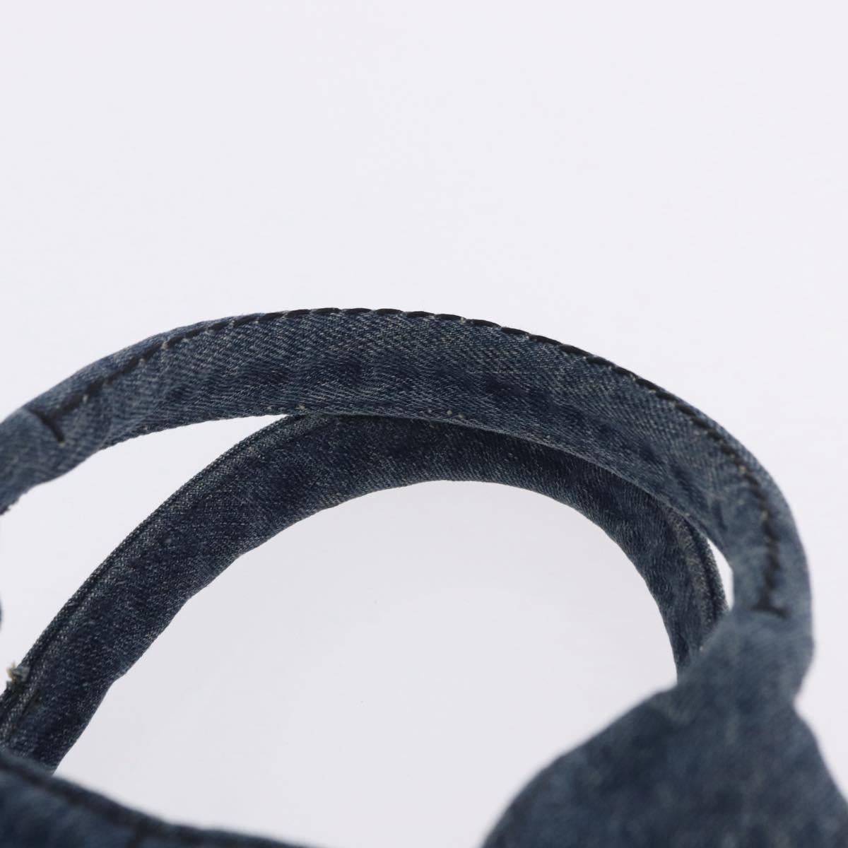 PRADA Canapa MM Hand Bag Denim Blue Gold Tone Auth 201120