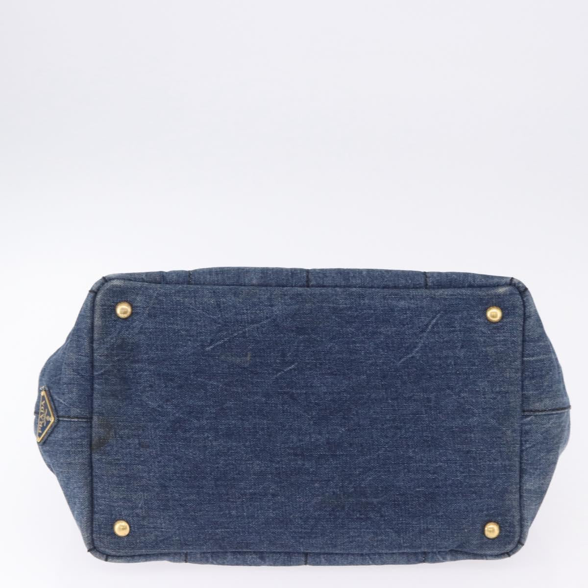 PRADA Canapa MM Hand Bag Denim Blue Gold Tone Auth 201120