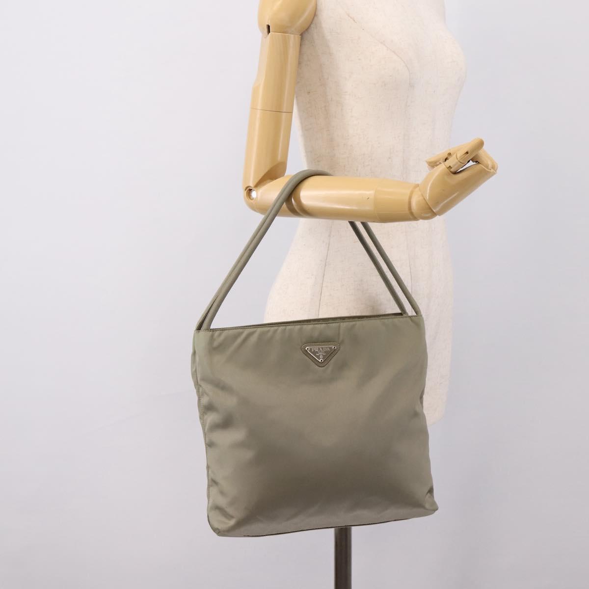 PRADA Tote Bag Nylon Green Silver Auth 201124A