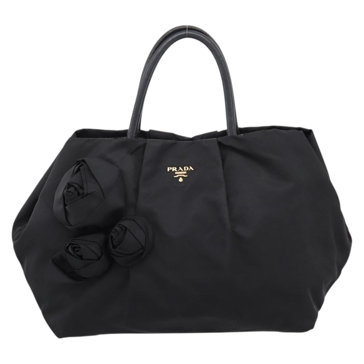 PRADA Hand Bag Nylon Black Gold Auth 201125V