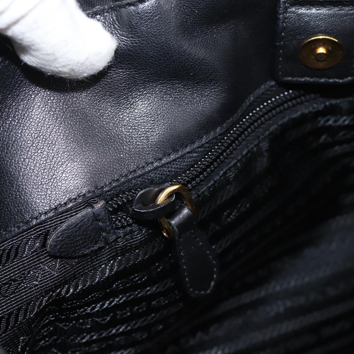 PRADA Hand Bag Nylon Black Gold Auth 201125V