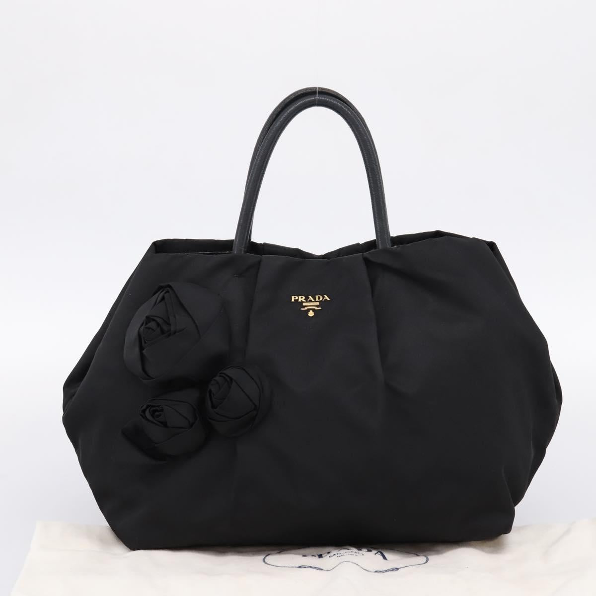 PRADA Hand Bag Nylon Black Gold Auth 201125V